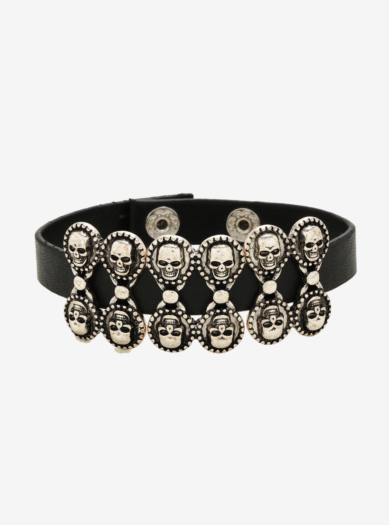 Skull Faux Leather Bracelet, , hi-res