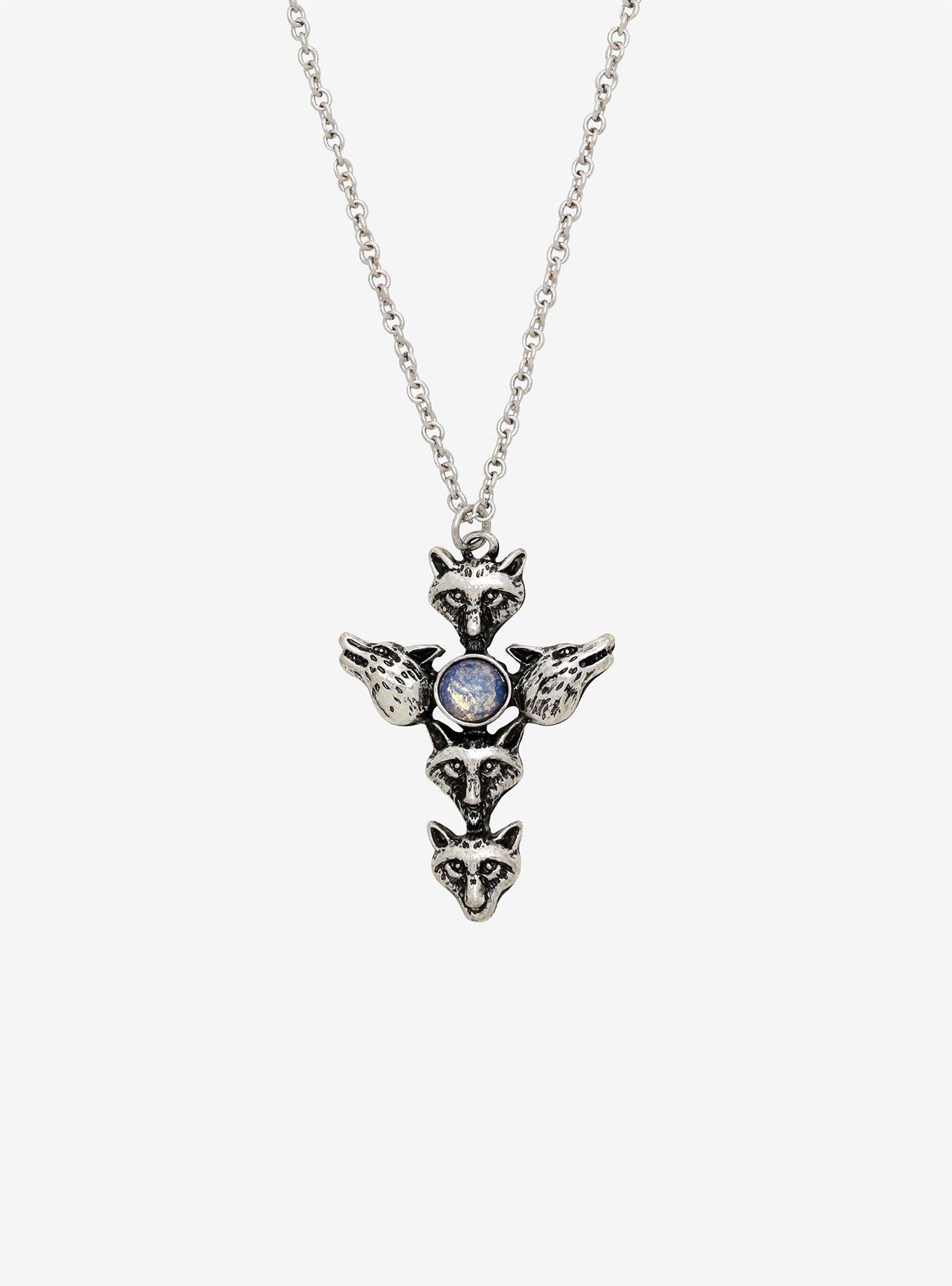 Wolf Head Moonstone Cross Necklace, , hi-res