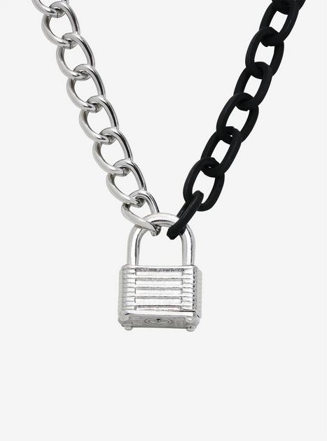 Black & Silver Padlock Chain Necklace | Hot Topic