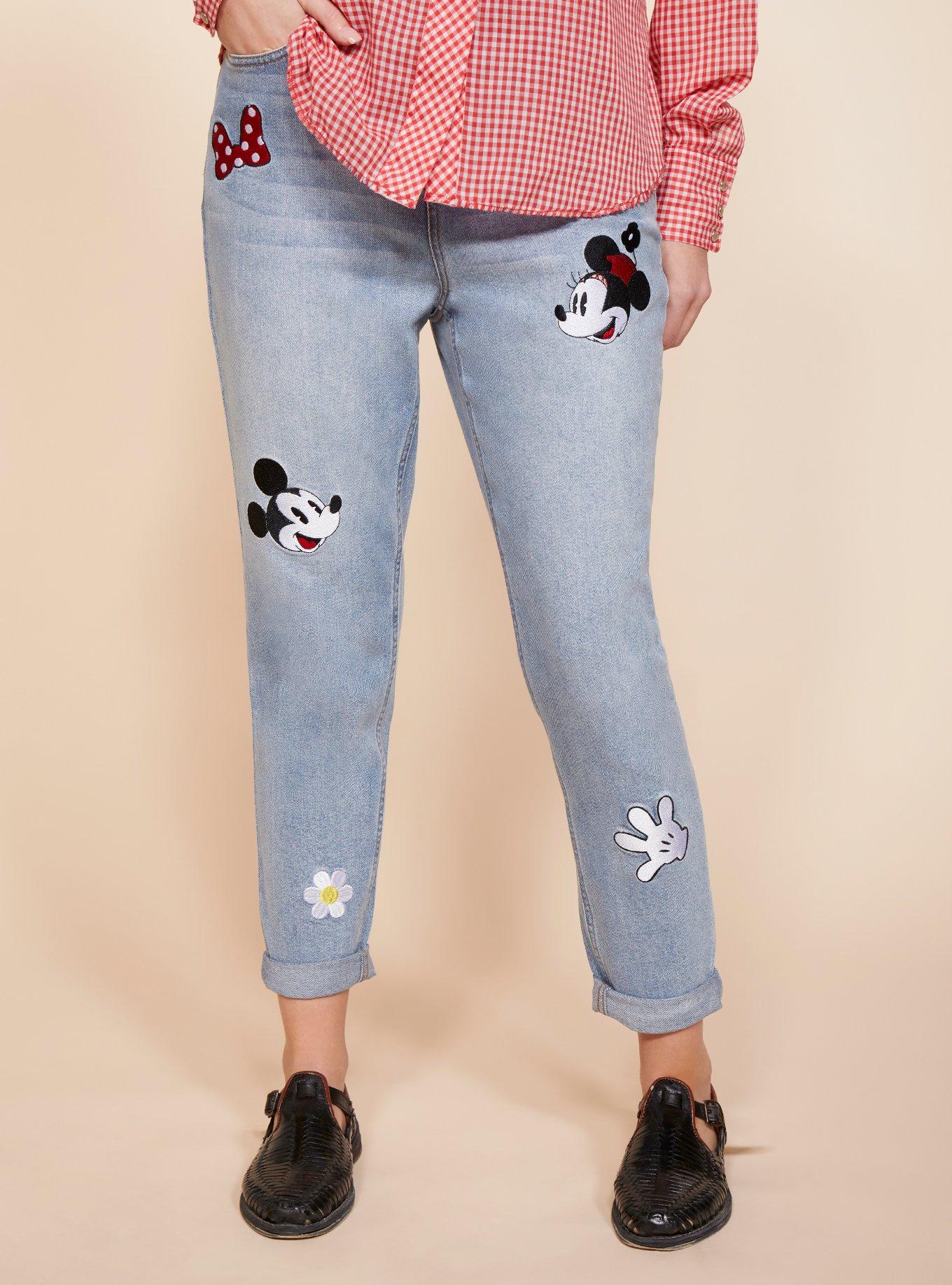 Her Universe Disney Minnie Mouse & Mickey Mouse Embroidered Mom Jeans