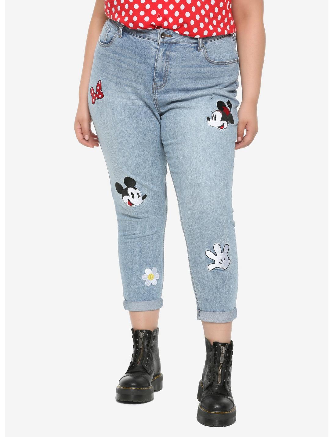 Plus Size Her Universe Disney Minnie Mouse & Mickey Mouse Embroidered Mom Jeans Plus Size, MULTI, hi-res