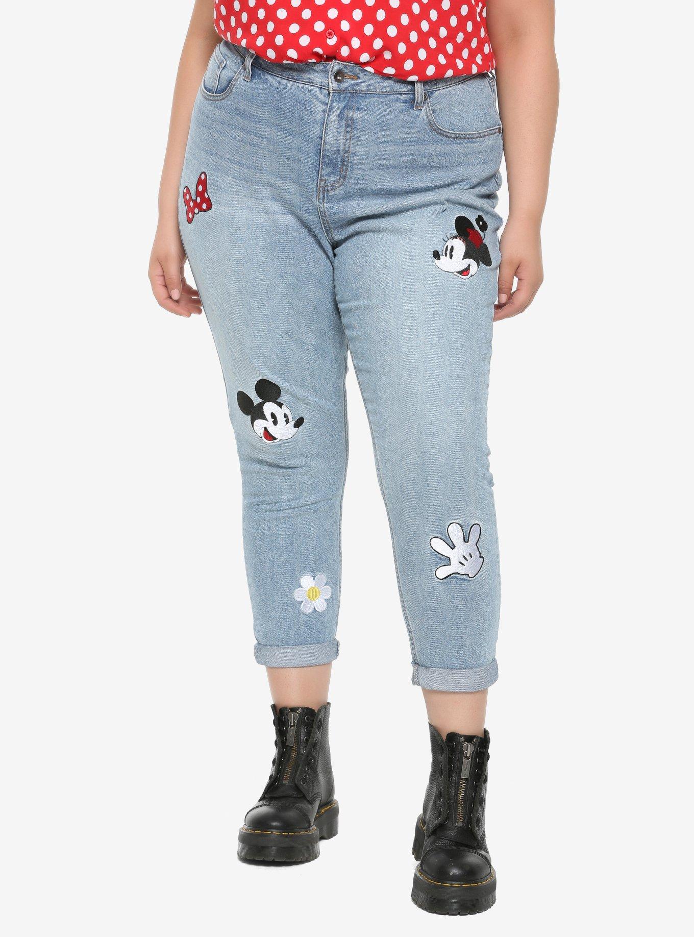 Her Universe Disney Minnie Mouse & Mickey Mouse Embroidered Mom Jeans Plus Size, MULTI, hi-res