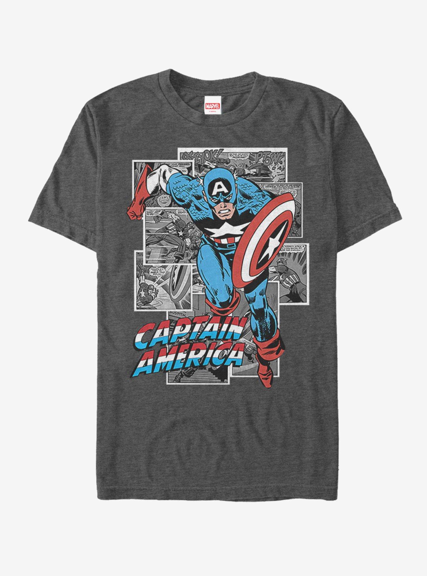 Marvel Captain America Comic Cap T-Shirt, CHAR HTR, hi-res
