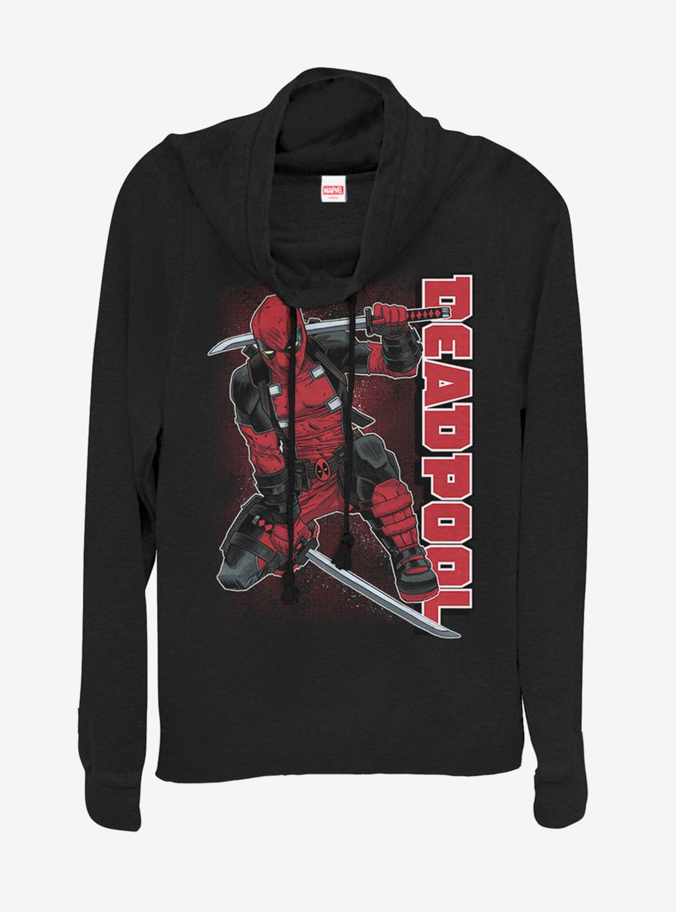 Marvel Deadpool Skull Hall Cowl Neck Long-Sleeve Girls Top, BLACK, hi-res