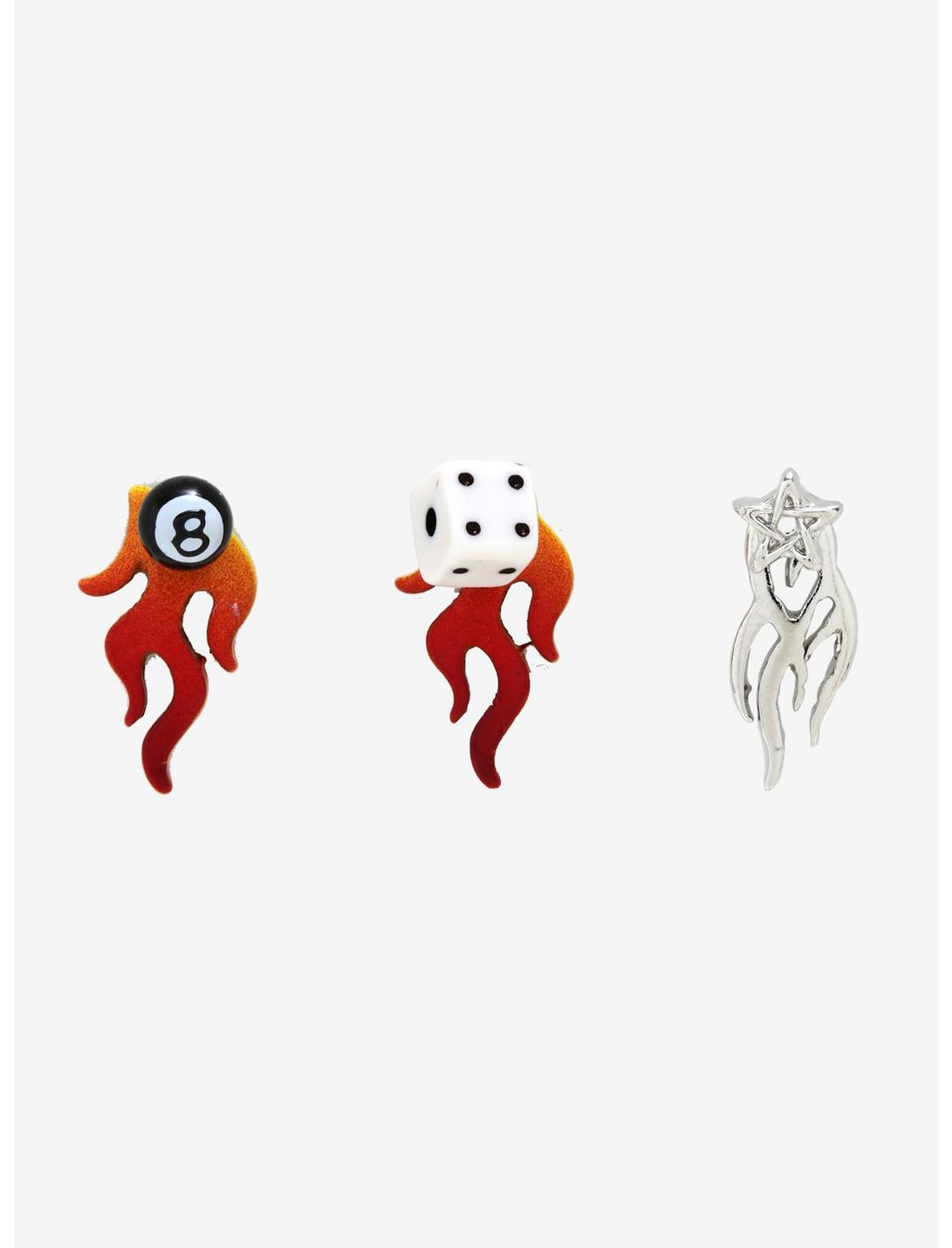 Dice 8 Ball Flame Front/Back Earring Set, , hi-res