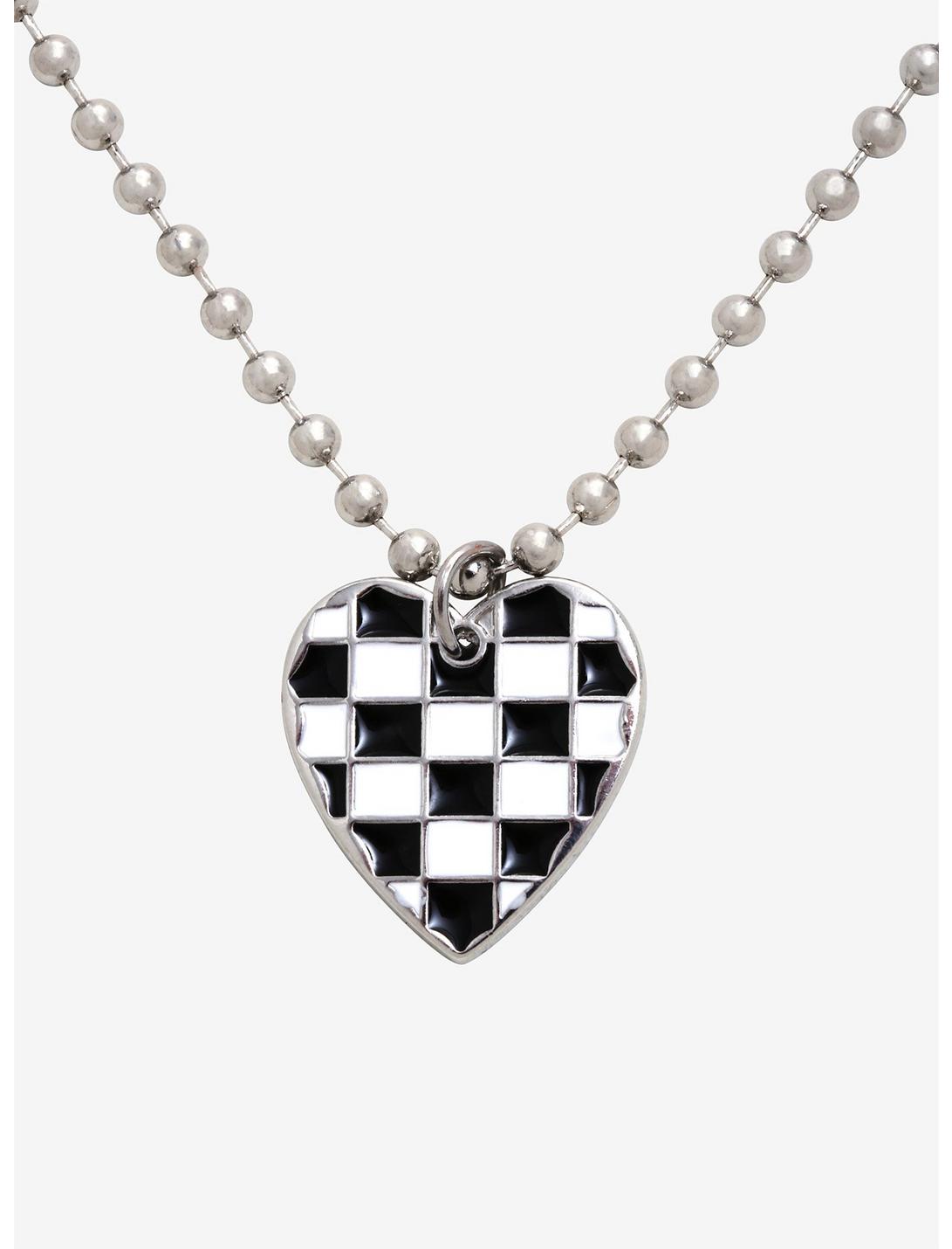 Checkered Heart Ball Chain Choker, , hi-res