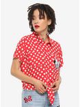 Her Universe Disney Minnie Mouse Polka Dots Pocket Tie-Front Girls Woven Button-Up, WHITE, hi-res