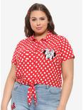 Her Universe Disney Minnie Mouse Polka Dots Pocket Tie-Front Girls Woven Button-Up Plus Size, WHITE, hi-res