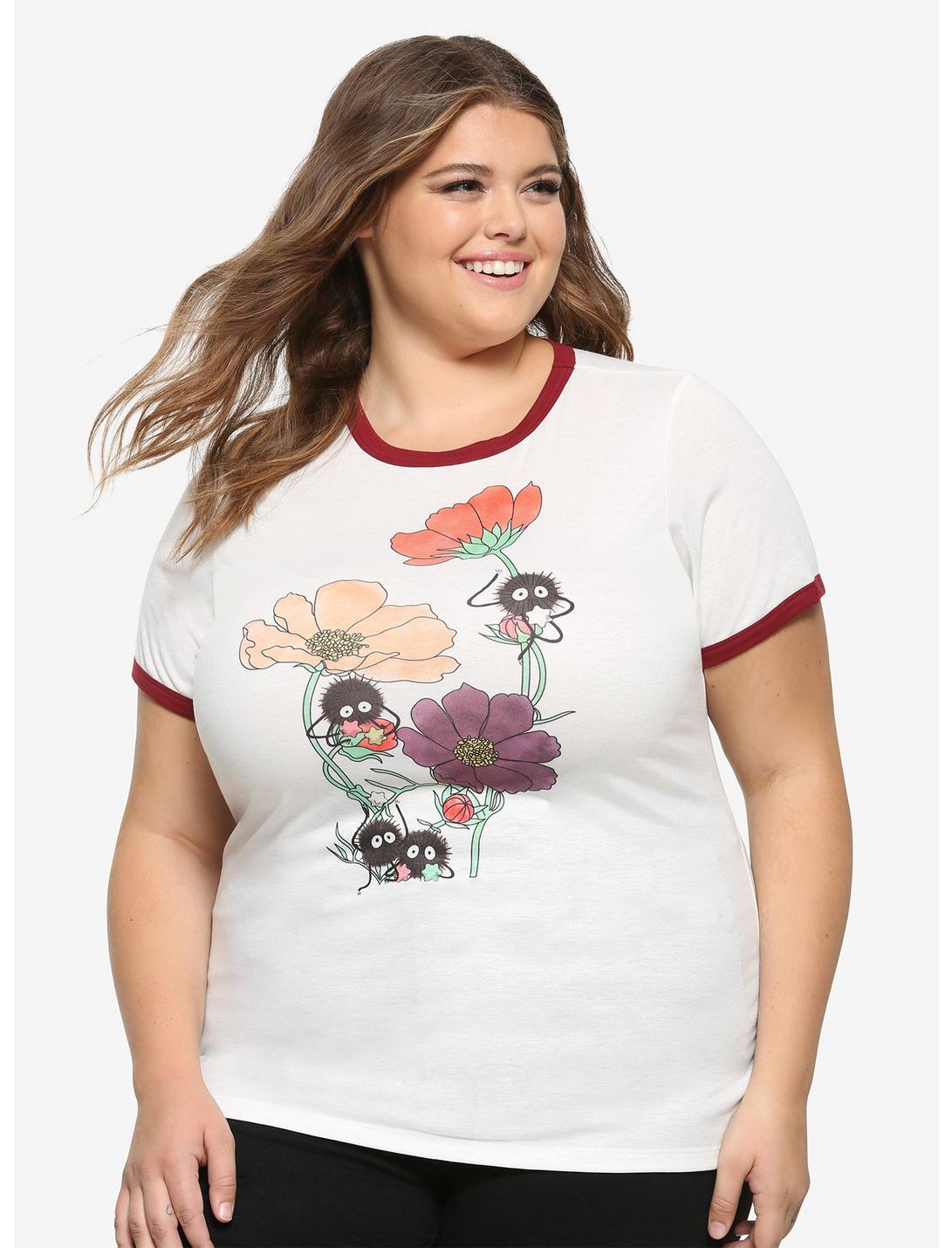 Studio Ghibli Spirited Away Soot Sprites & Flowers Girls Ringer T-Shirt Plus Size, MULTI, hi-res