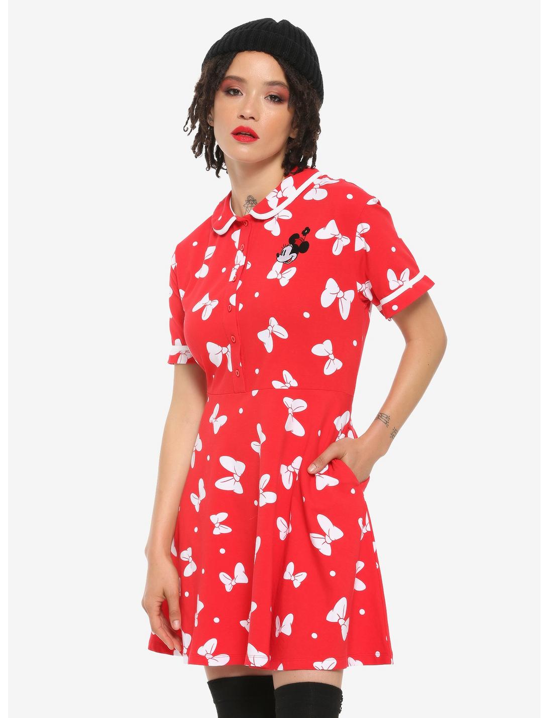 Her Universe Disney Minnie Mouse Bow Print Dress, RED, hi-res