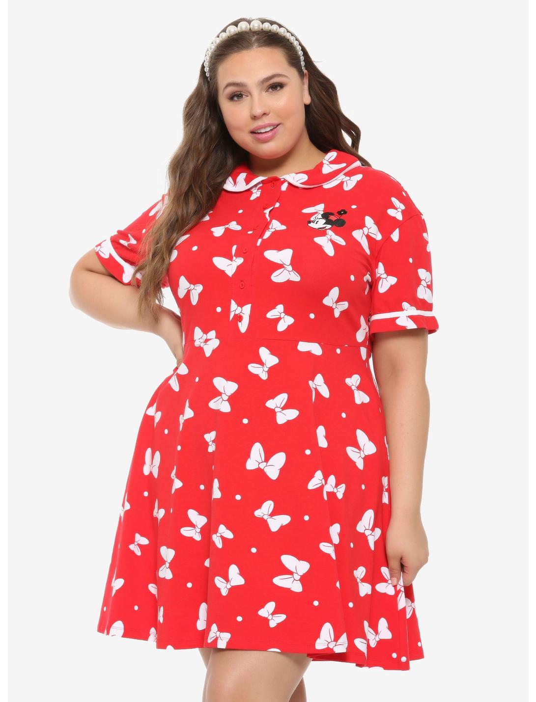 Her Universe Disney Minnie Mouse Bow Print Dress Plus Size, RED, hi-res