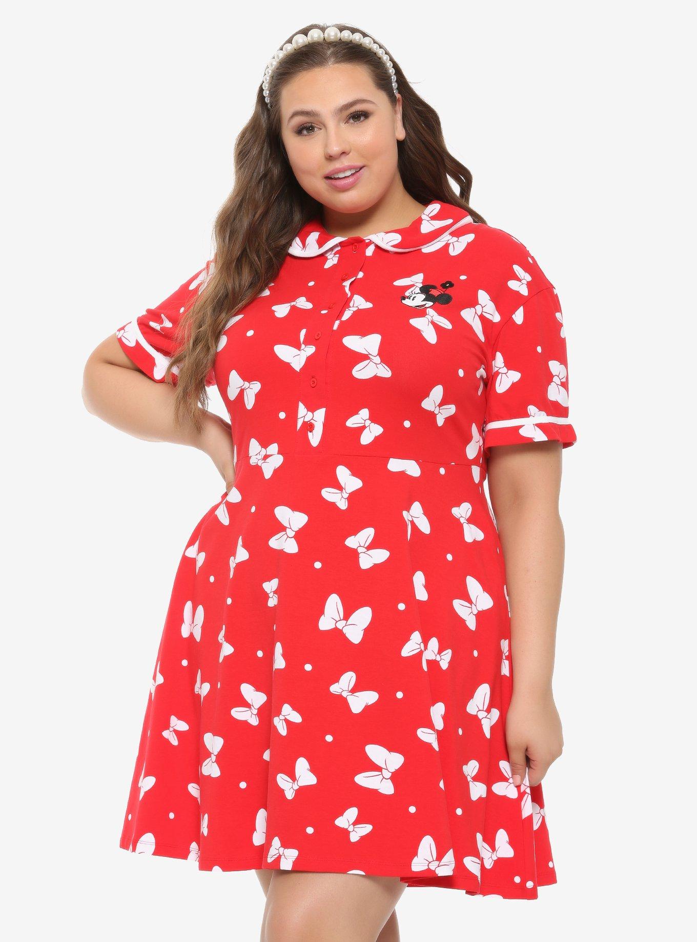Her Universe Disney Minnie Mouse Bow Print Dress Plus Size, RED, hi-res