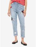 Her Universe Disney Minnie Mouse & Mickey Mouse Embroidered Mom Jeans, INDIGO, hi-res
