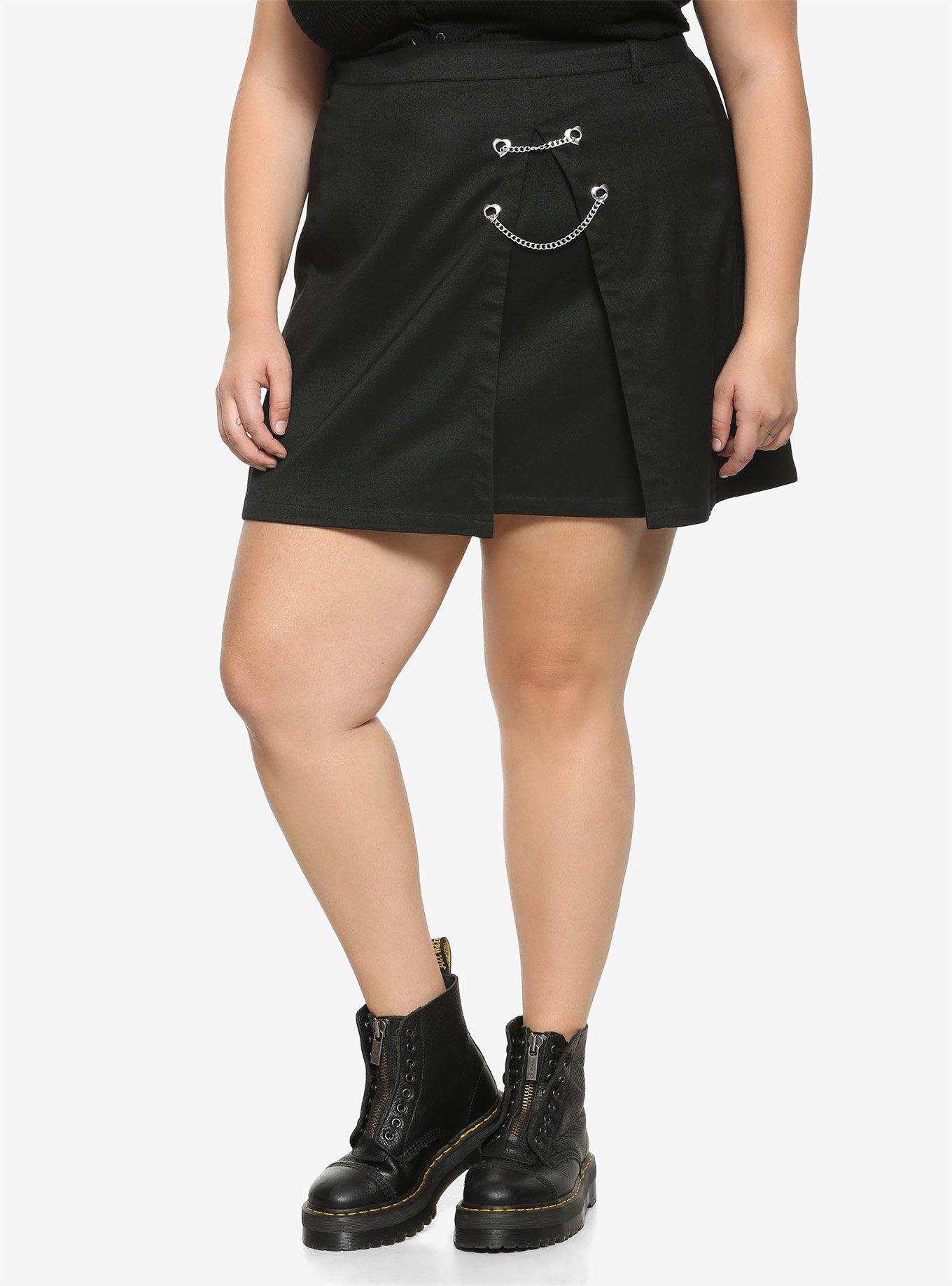 Black Double Chain Mini Skirt Plus Size, BLACK, hi-res