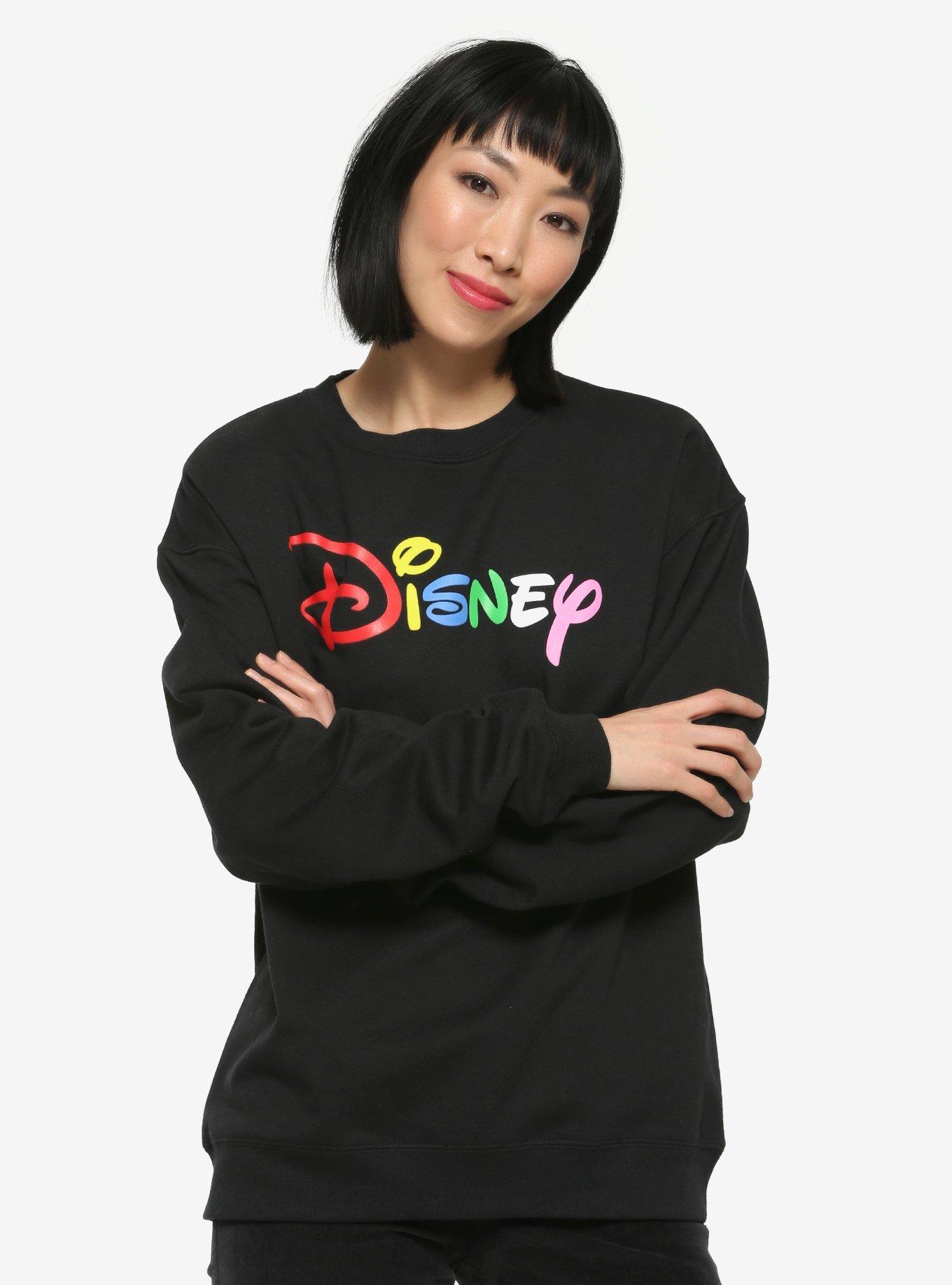 Disney Rainbow Logo Women's Crewneck - BoxLunch Exclusive, BLACK, hi-res
