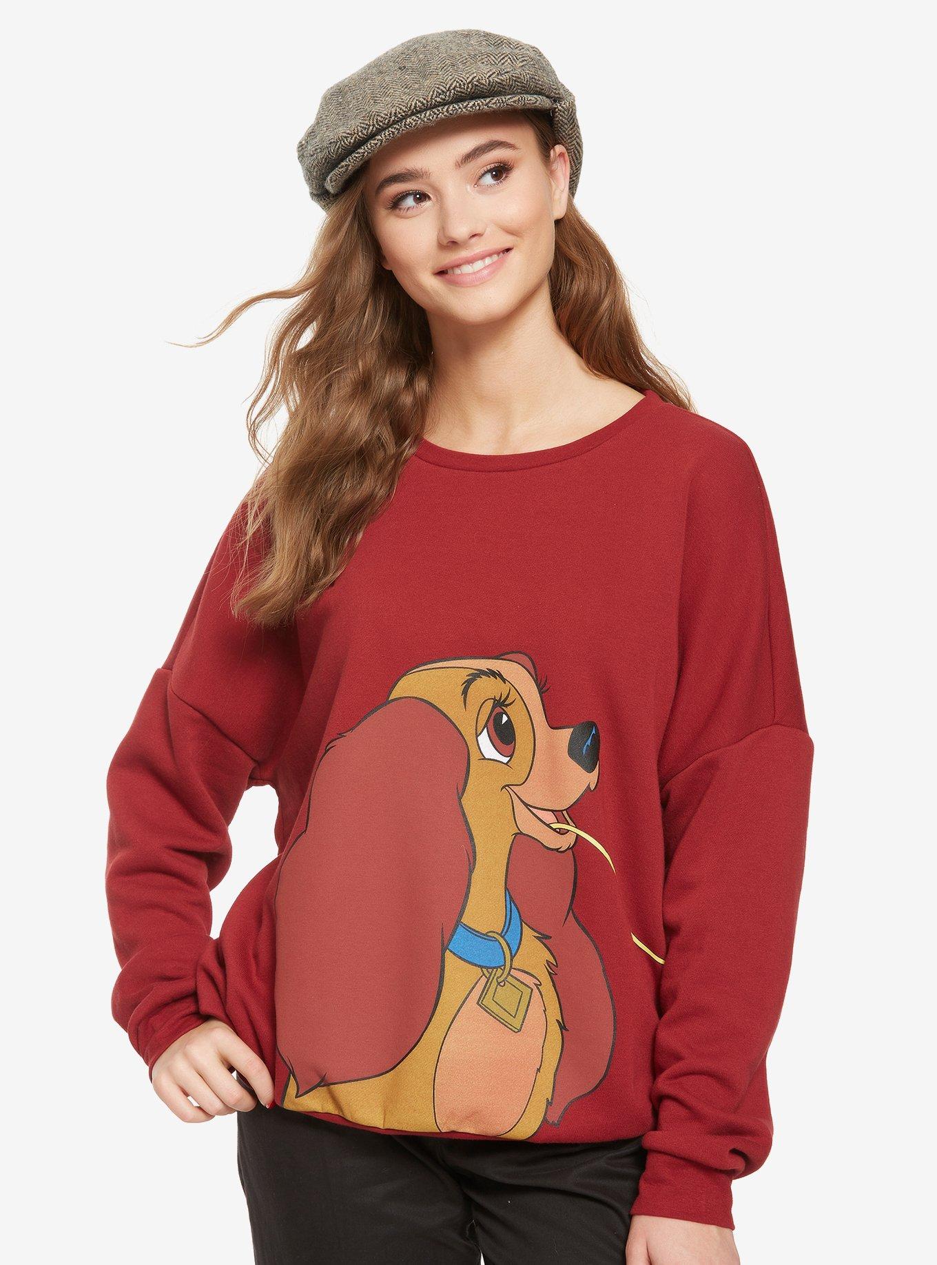 Our Universe Disney Lady and the Tramp Lady Spaghetti Couples Crewneck - BoxLunch Exclusive, RED, hi-res