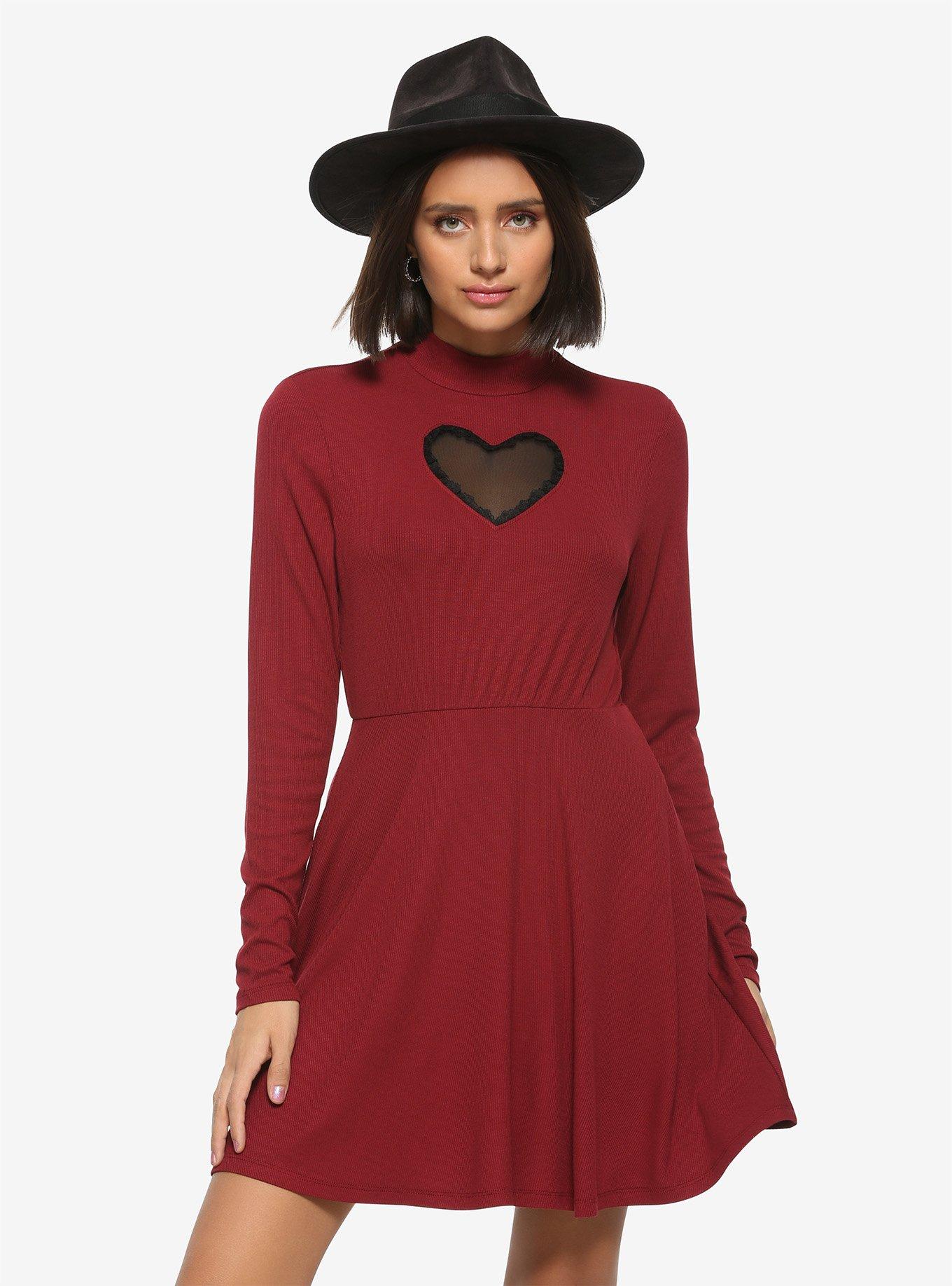 Heart Cutout Mock Neck Long-Sleeve Dress, , hi-res