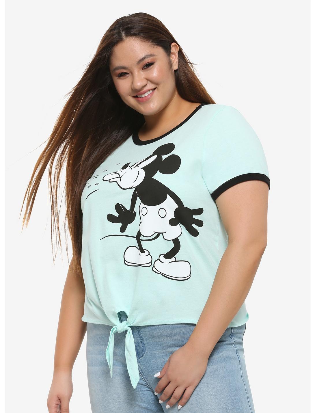 Disney Mickey Mouse Tongue Out Tie-Front Girls Ringer T-Shirt Plus Size, MULTI, hi-res