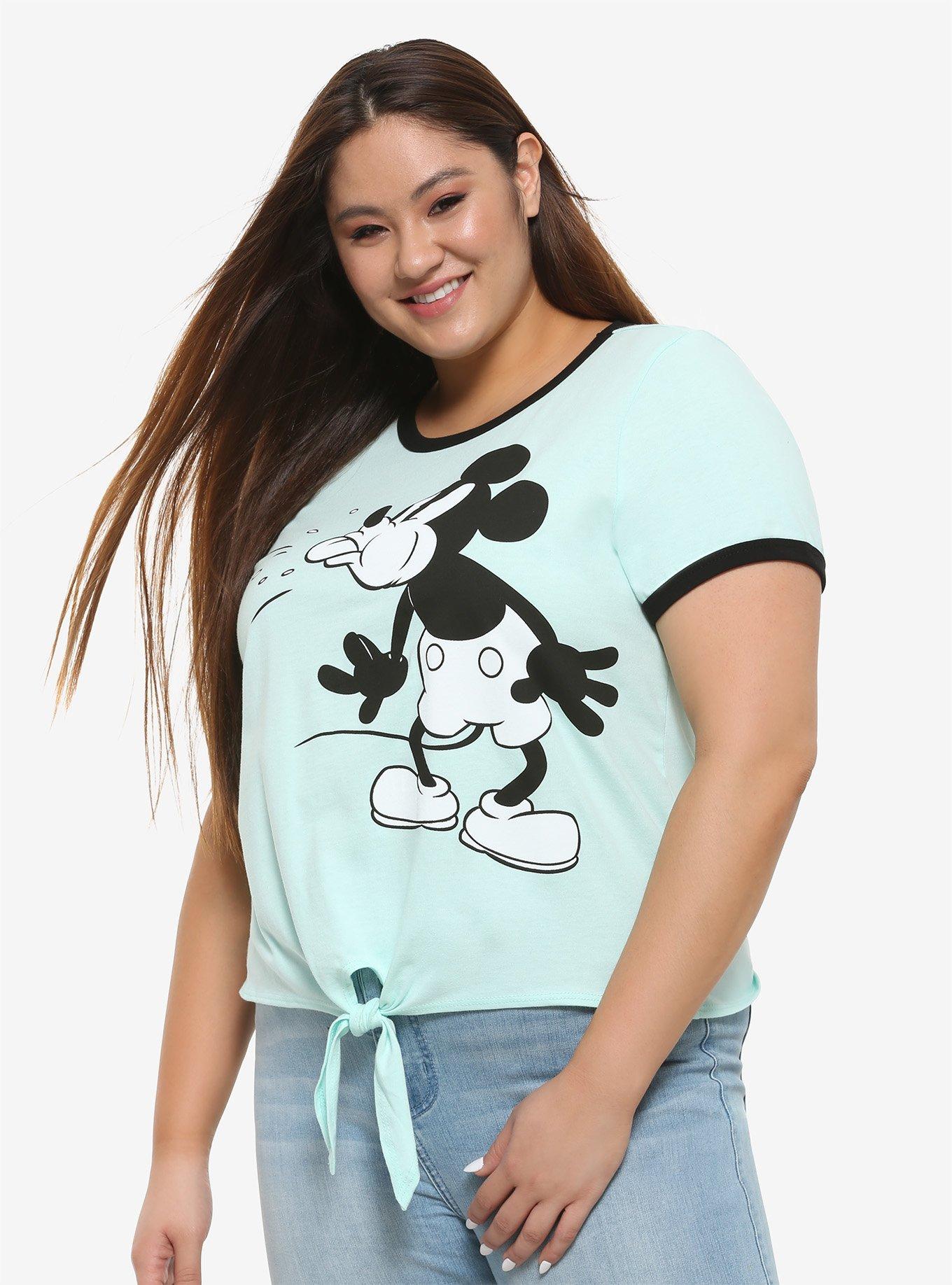 Disney Mickey Mouse Tongue Out Tie-Front Girls Ringer T-Shirt Plus Size, MULTI, hi-res