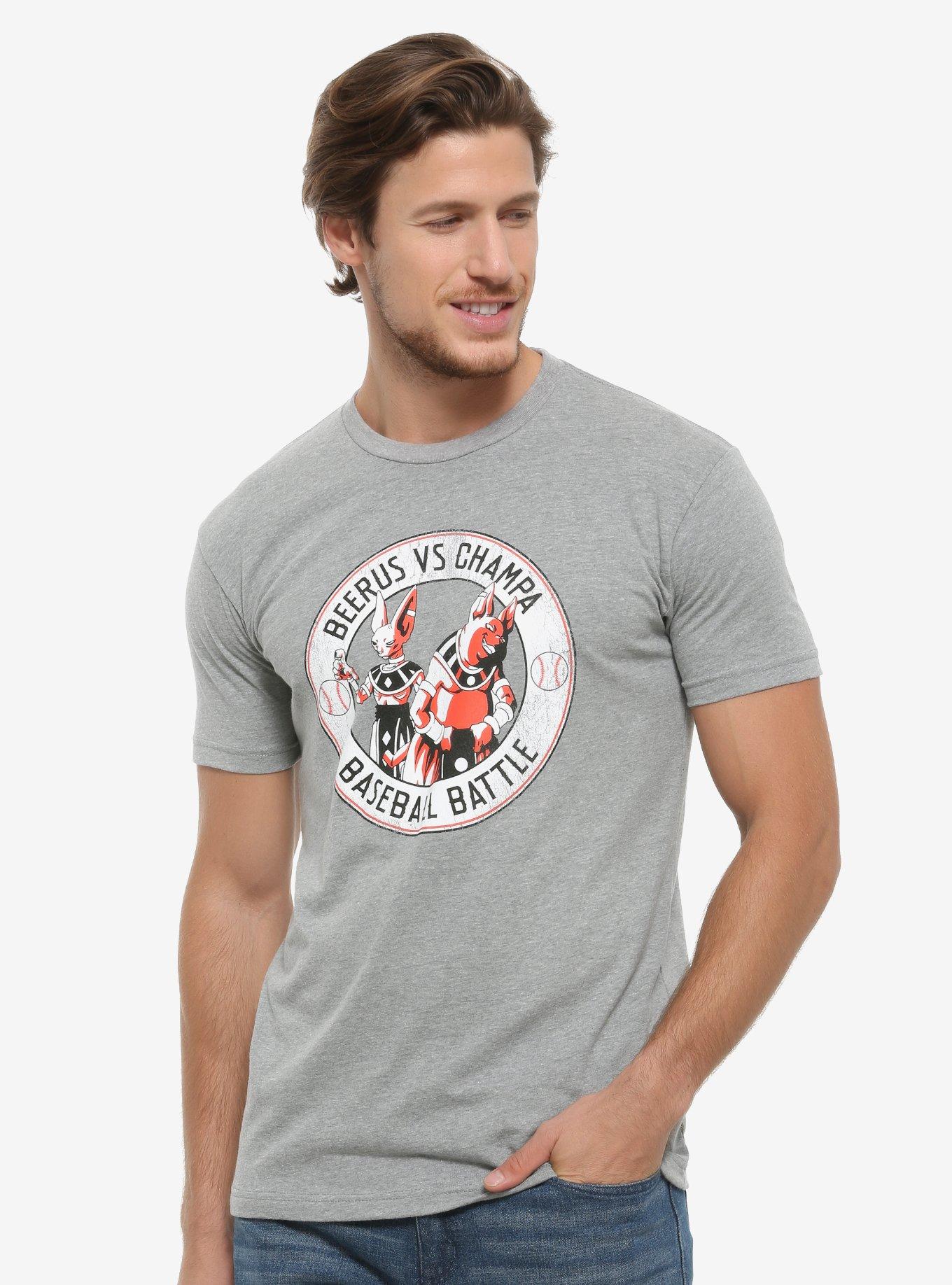 Dragon Ball Super Beerus Vs Champa Baseball Battle T-Shirt - BoxLunch Exclusive, GREY, hi-res