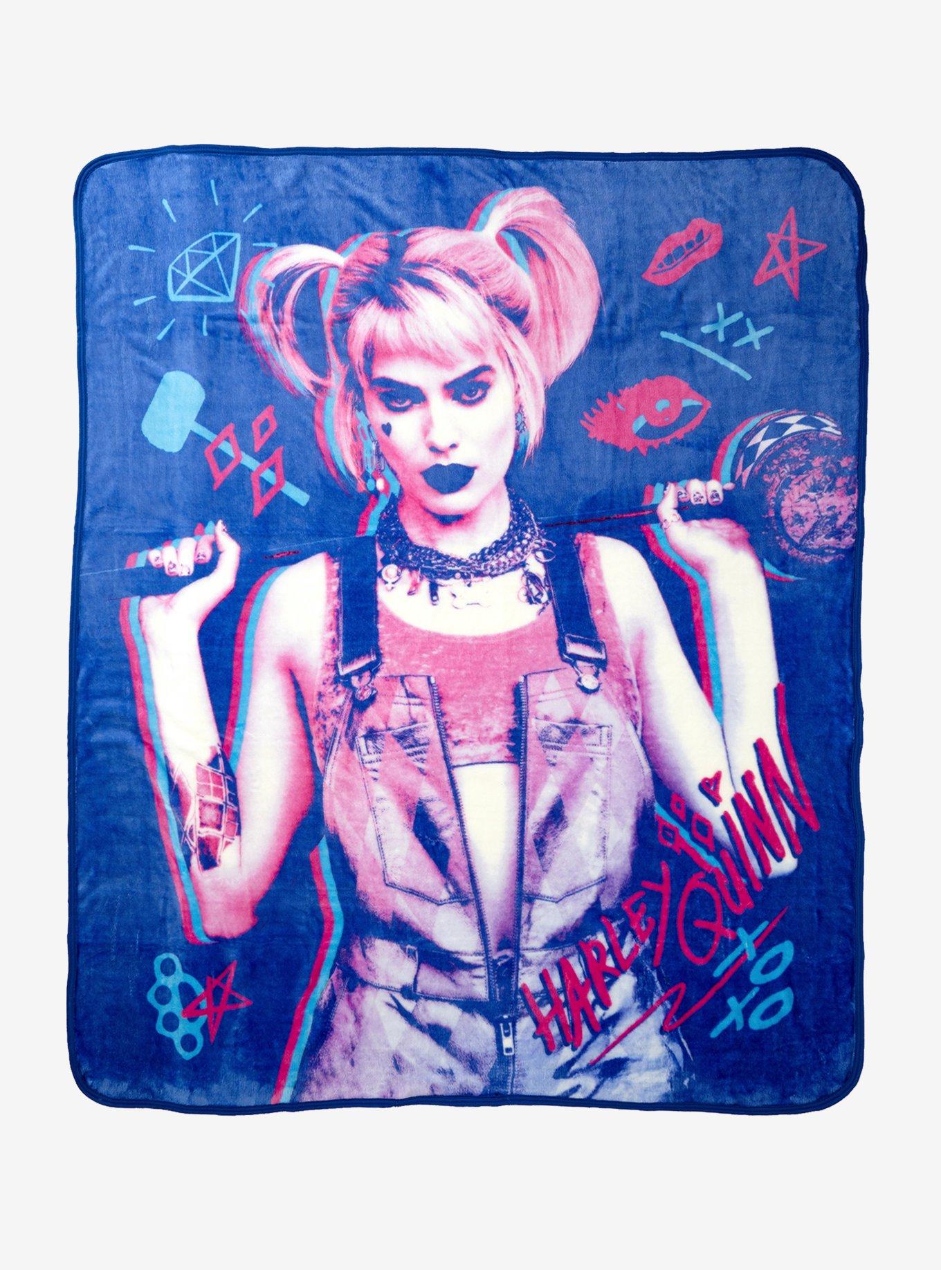 DC Comics Birds Of Prey Harley Quinn Pink & Blue Plush Throw Blanket, , hi-res