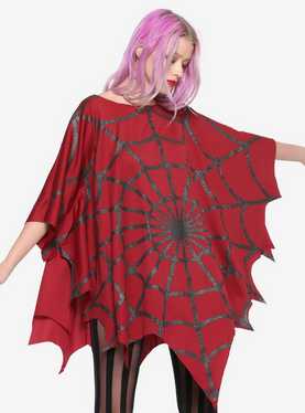 Red Glitter Web Poncho, , hi-res