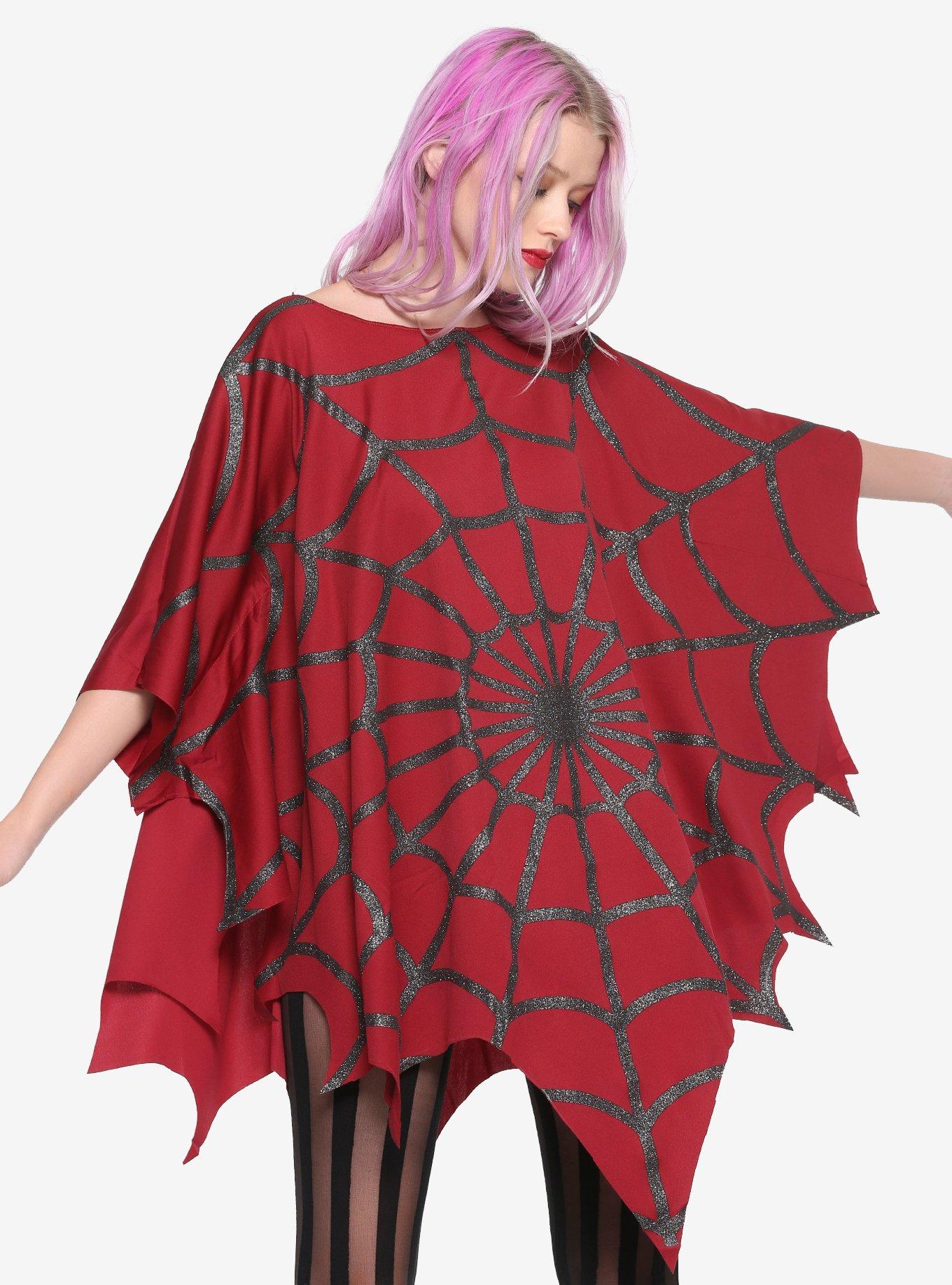 Red Glitter Web Poncho, , hi-res