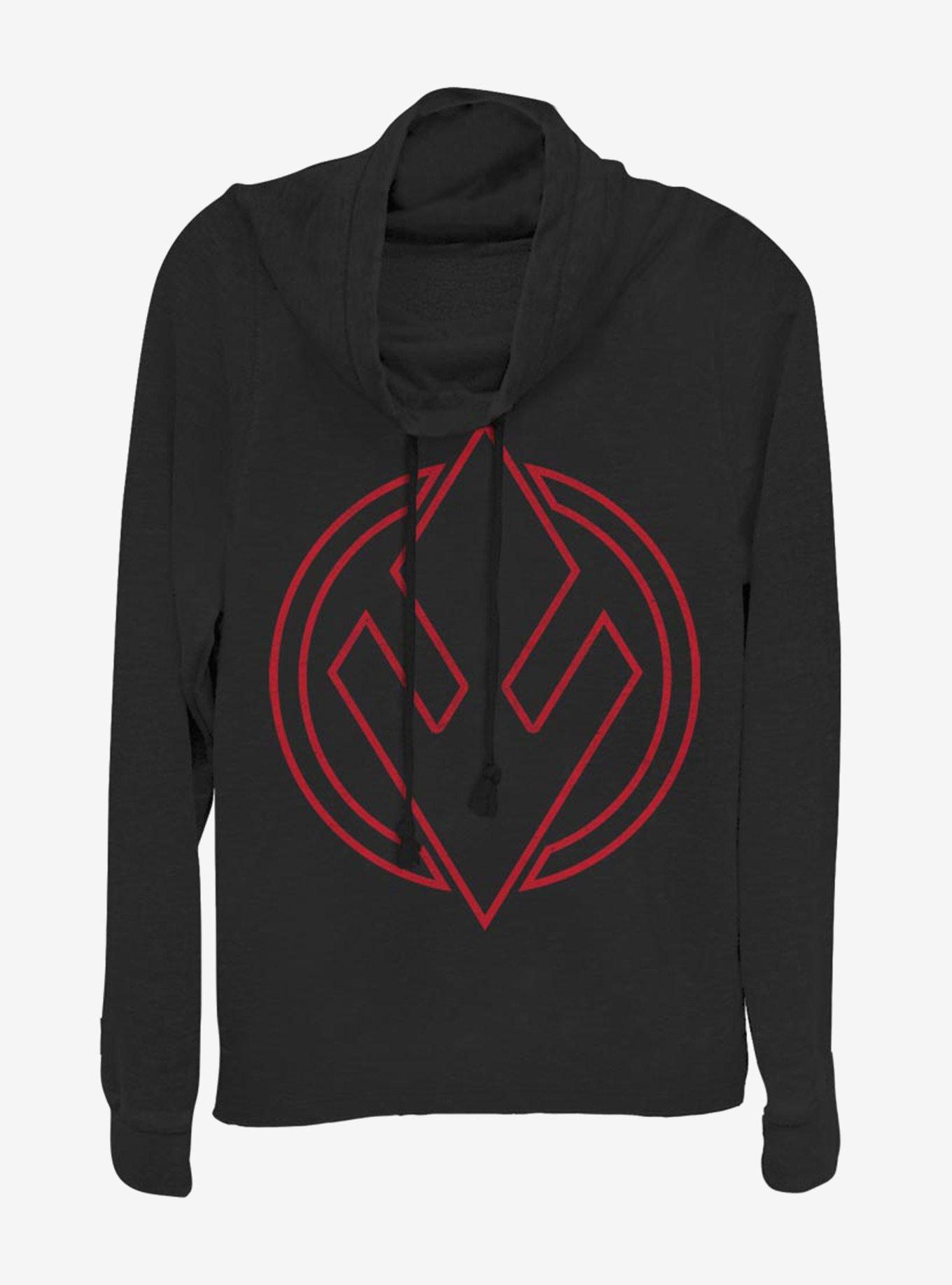 Star Wars Episode IX Rise of Skywalker Red Trooper SithTrooper Emblem Cowl Neck Long-Sleeve Girls Top, BLACK, hi-res