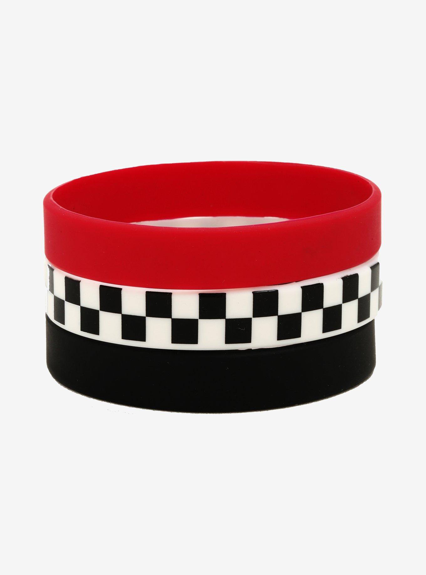 Checkered Red & Black Rubber Bracelet Set | Hot Topic