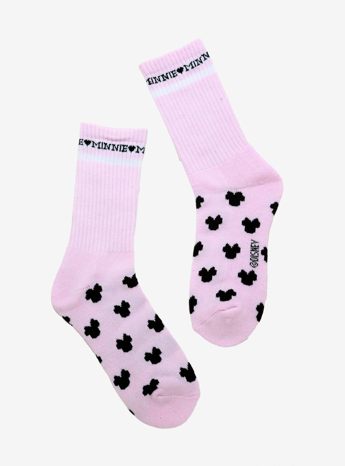 Disney Minnie Mouse Pink Varsity Crew Socks Hot Topic