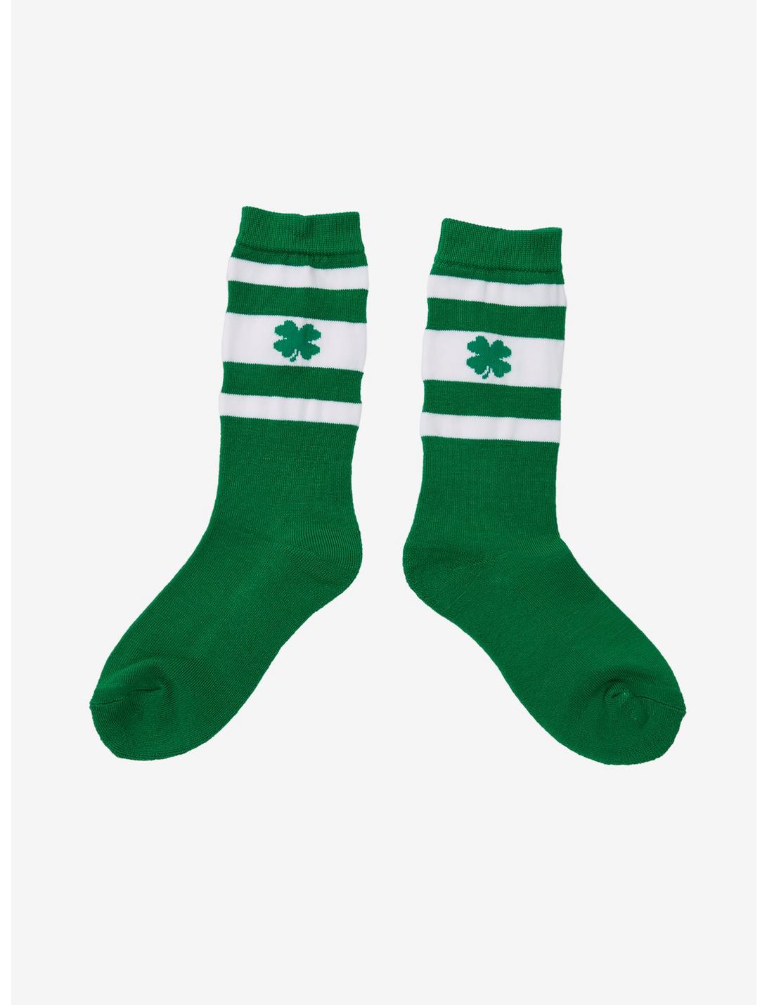Four-Leaf Clover Green & White Crew Socks, , hi-res