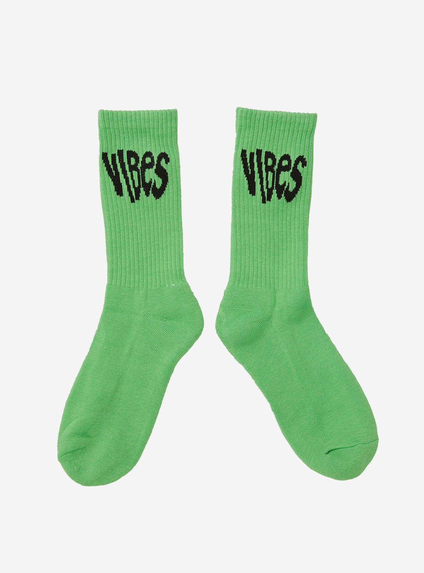 Vibes Neon Green Crew Socks Hot Topic