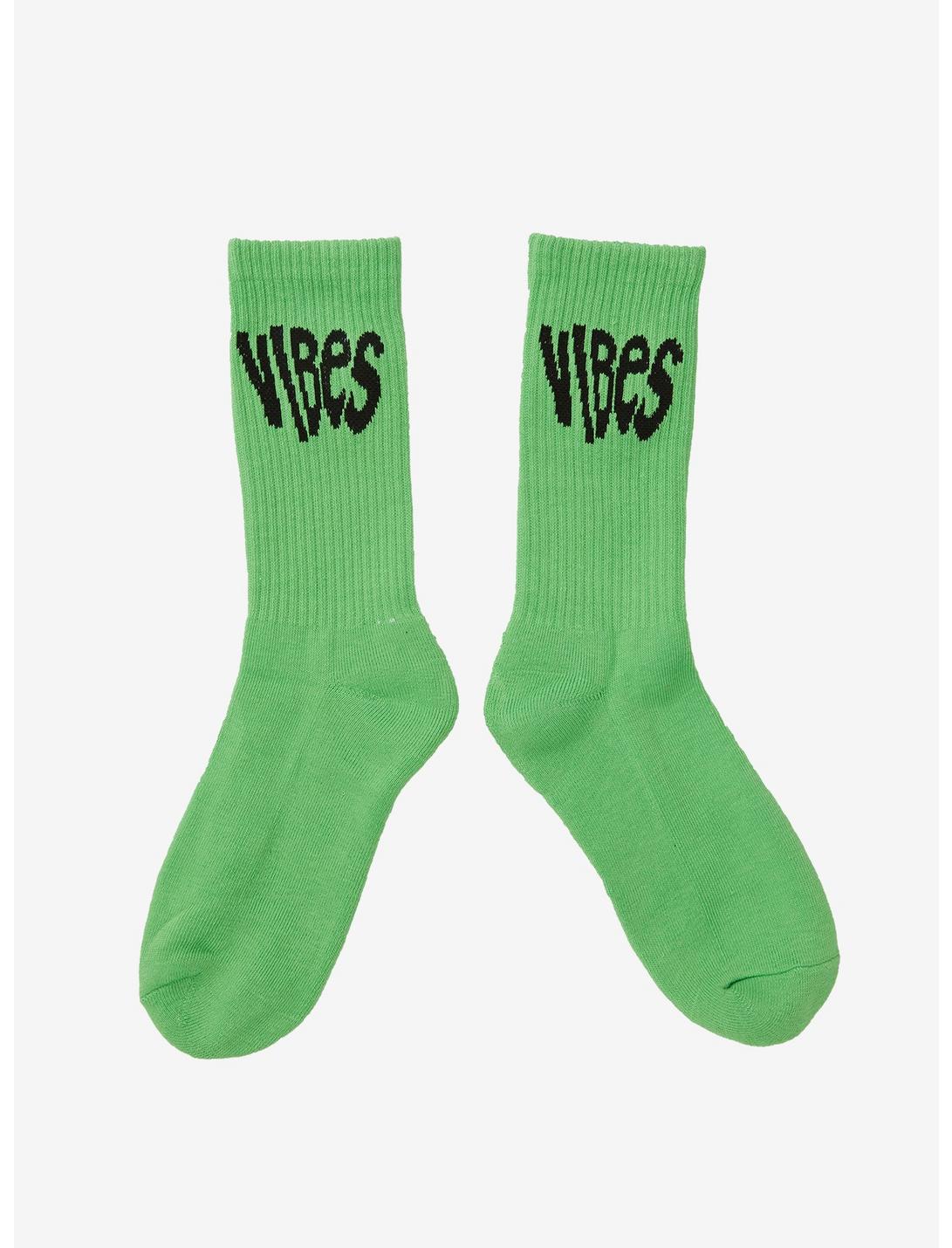Vibes Neon Green Crew Socks, , hi-res