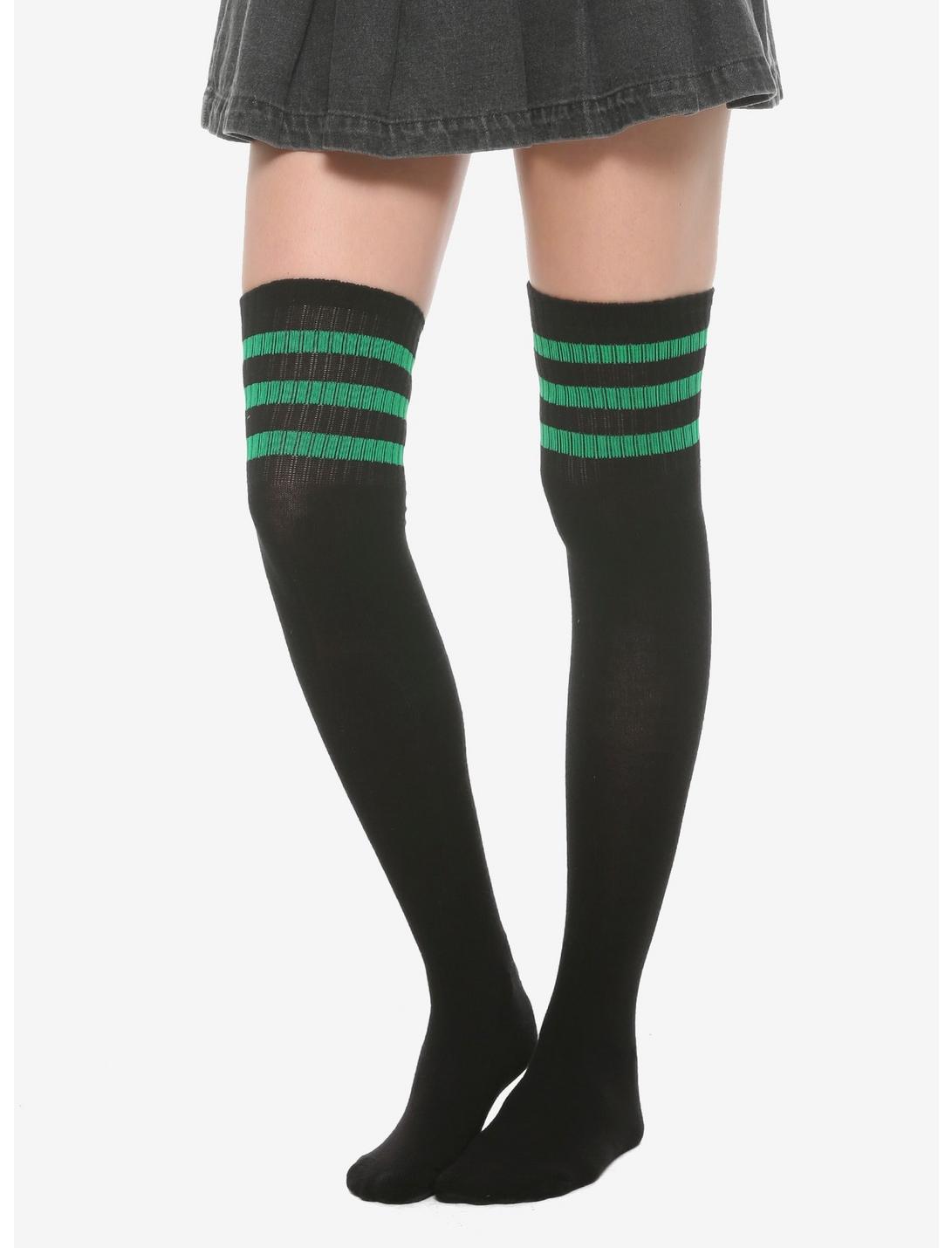 Black & Green Varsity Stripe Over-The-Knee Socks, , hi-res