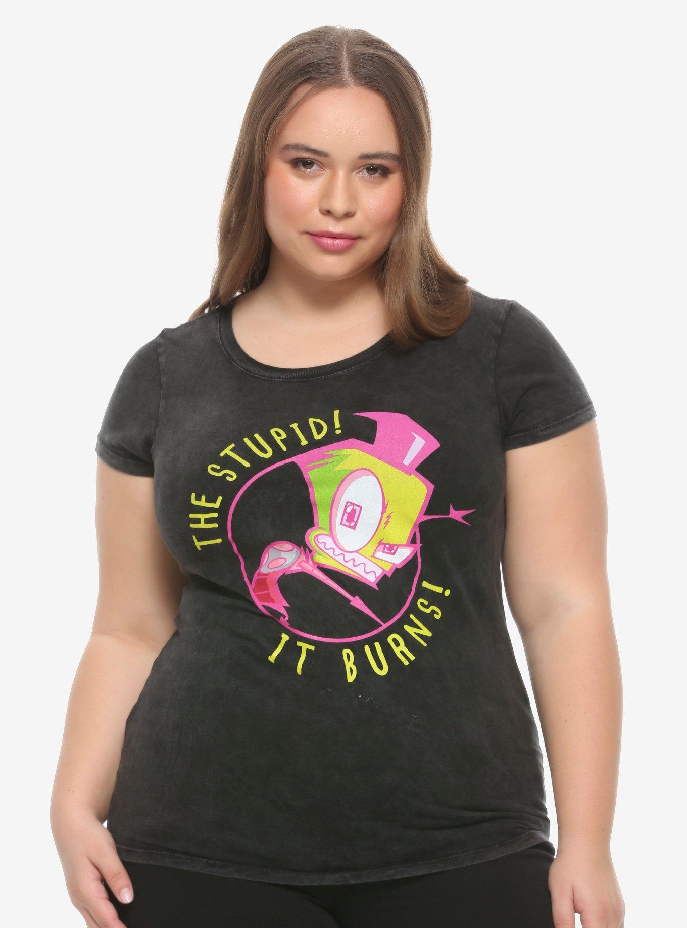 Invader Zim The Stupid! It Burns! Girls Washed T-Shirt Plus Size, MULTI, hi-res