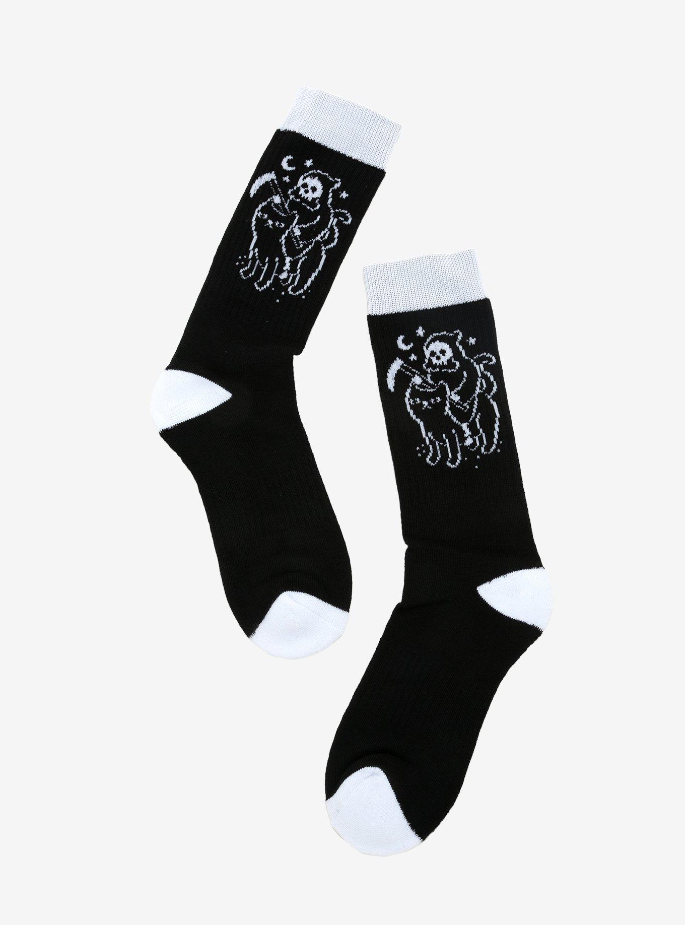 Grim Reaper Riding Cat Crew Socks, , hi-res