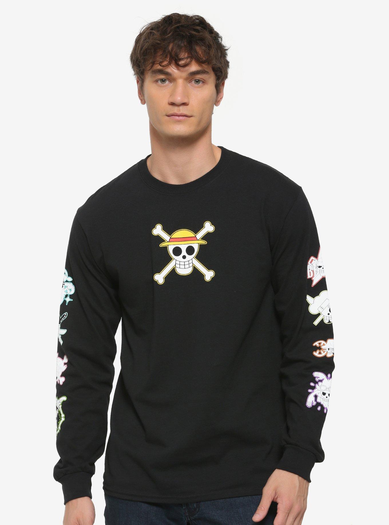 One Piece Straw Hat Pirates Symbols Long Sleeve T-Shirt, BLACK, hi-res
