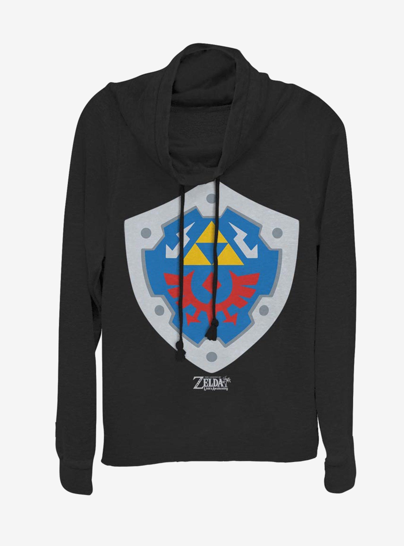 Nintendo The Legend of Zelda: Link's Awakening Hylian Shield Cowlneck Long-Sleeve Womens Top, BLACK, hi-res