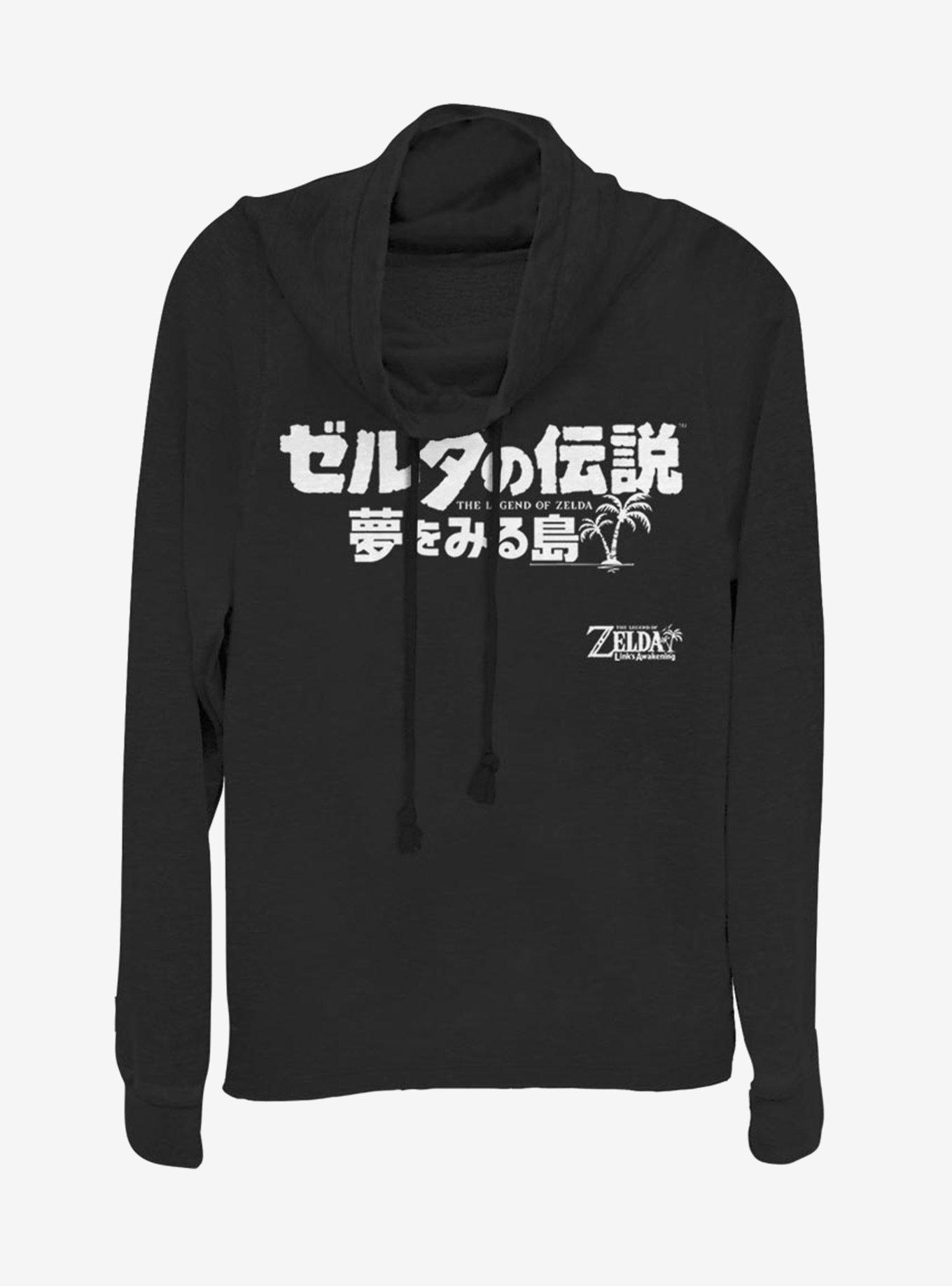 Nintendo The Legend Of Zelda: Link's Awakening Japanese Text Cowl Neck Long-Sleeve Womens Top, BLACK, hi-res