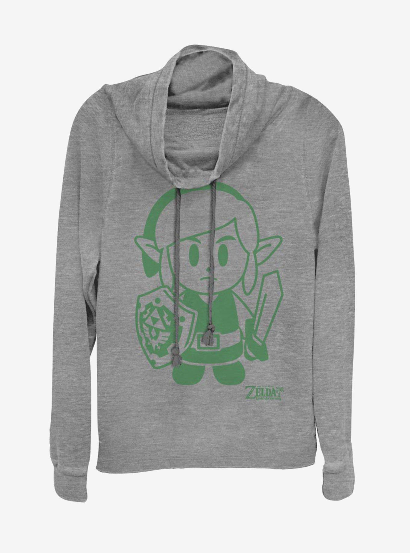 Nintendo The Legend of Zelda: Link's Awakening Link Avatar Outline Cowlneck Long-Sleeve Womens Top, GRAY HTR, hi-res