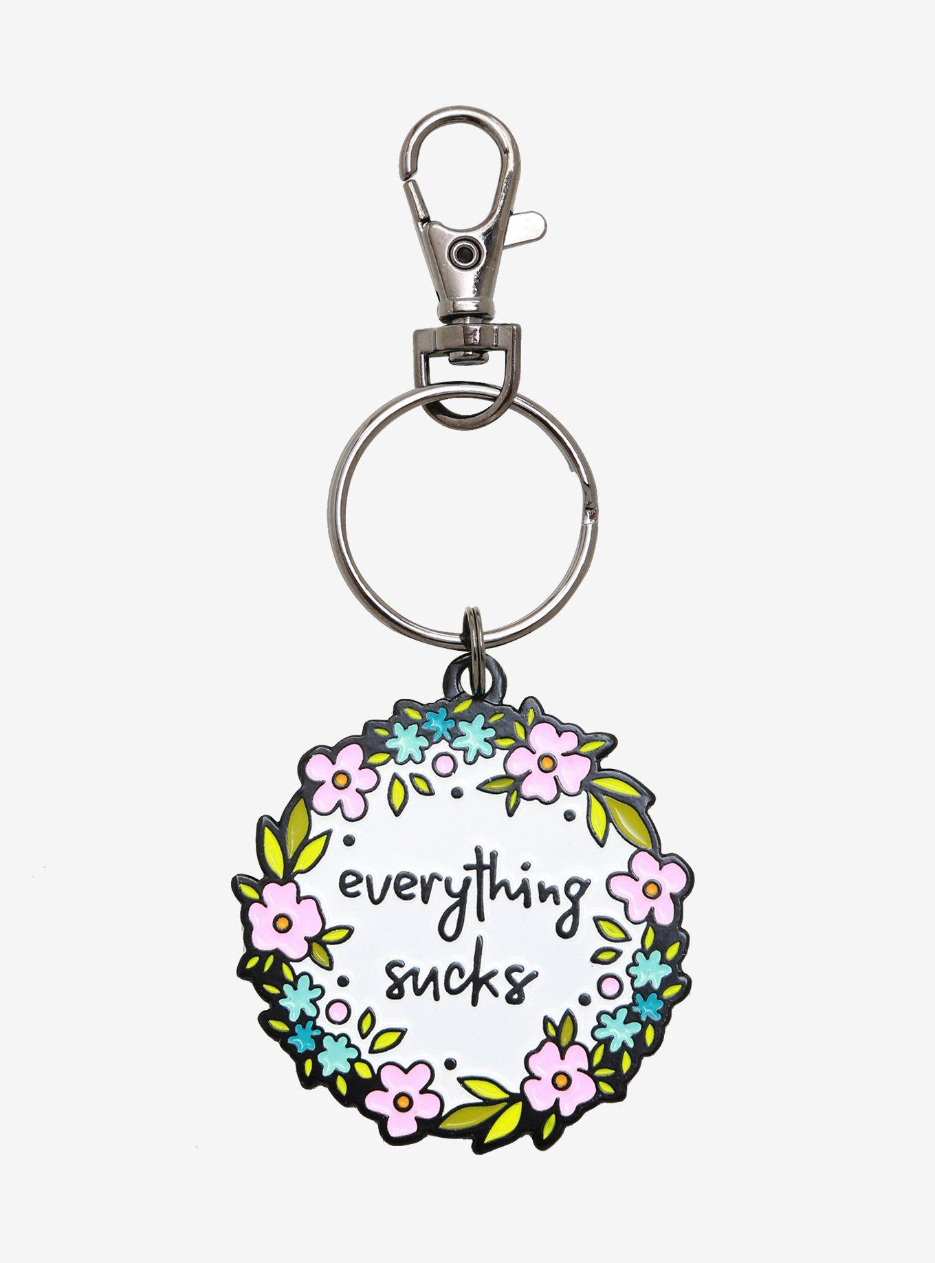 Everything Sucks Floral Key Chain, , hi-res