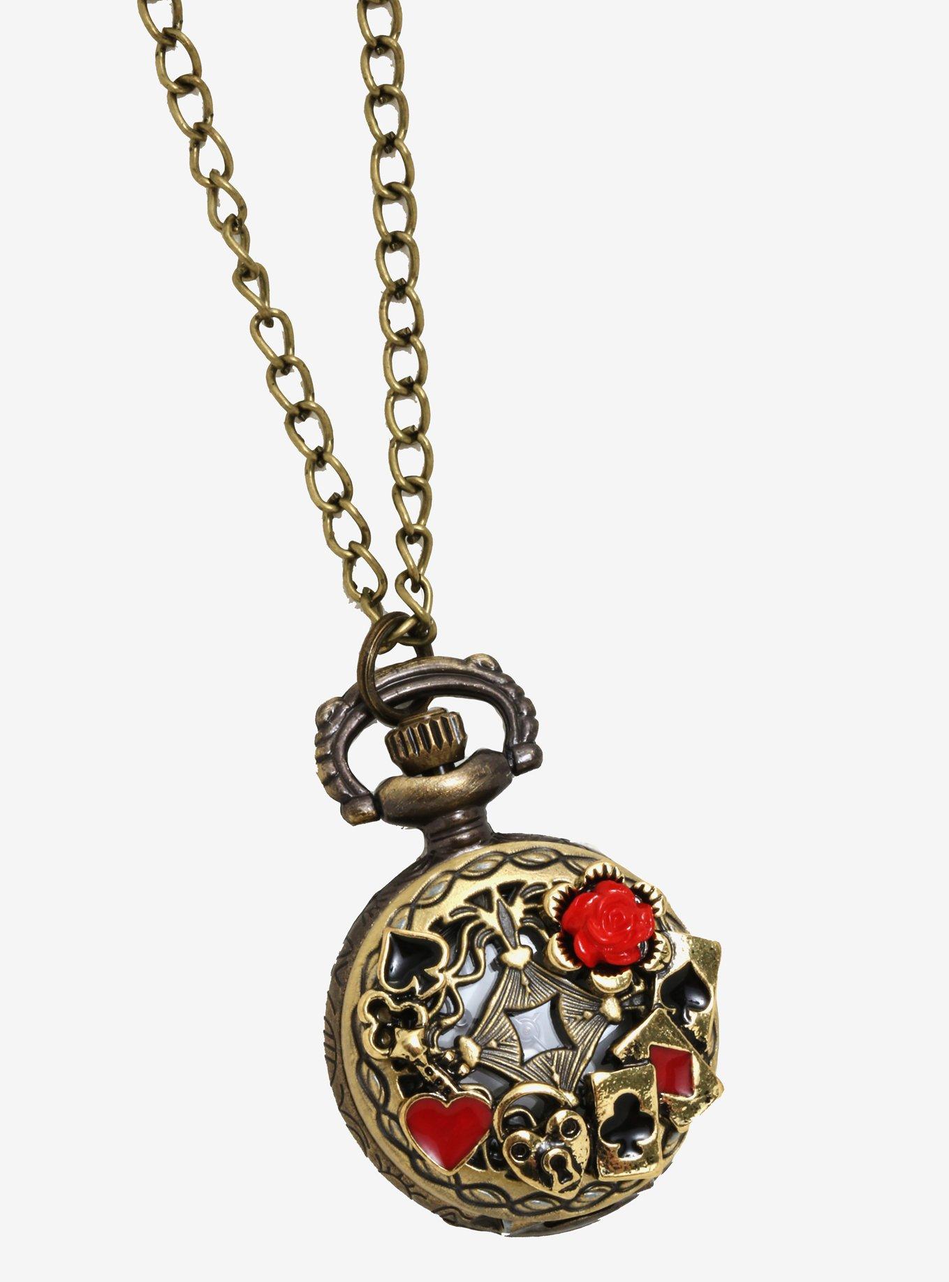 Alice in wonderland pocket watch necklace hotsell