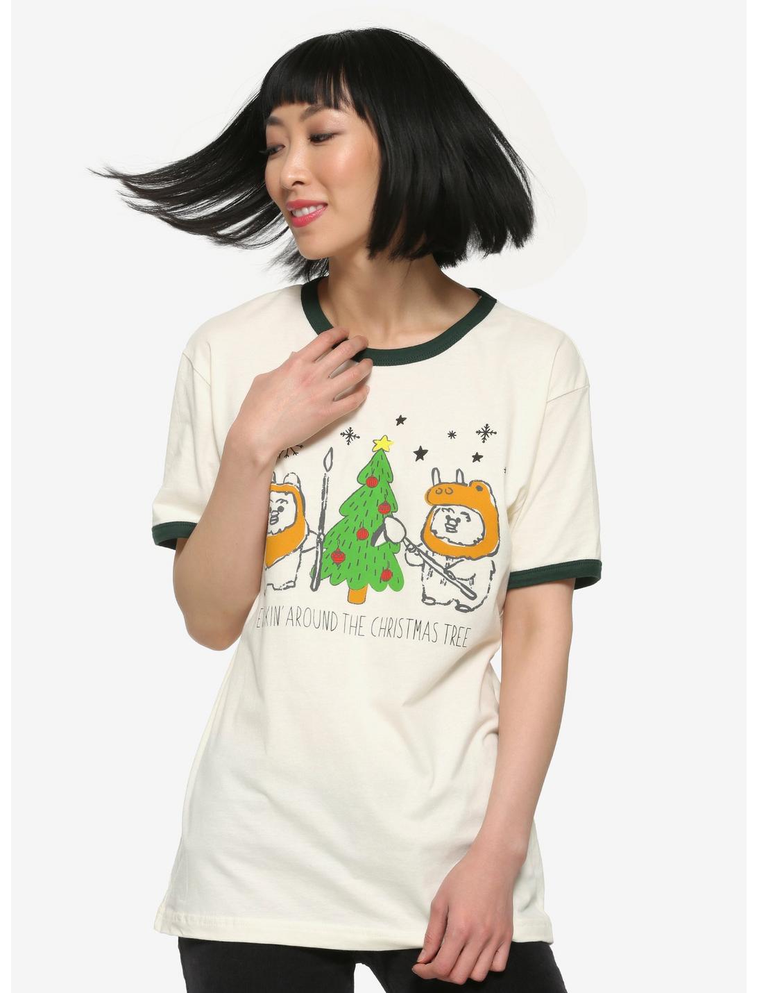 Star Wars Ewokin' Around the Christmas Tree Women's Ringer T-Shirt - BoxLunch Exclusive, MULTI, hi-res