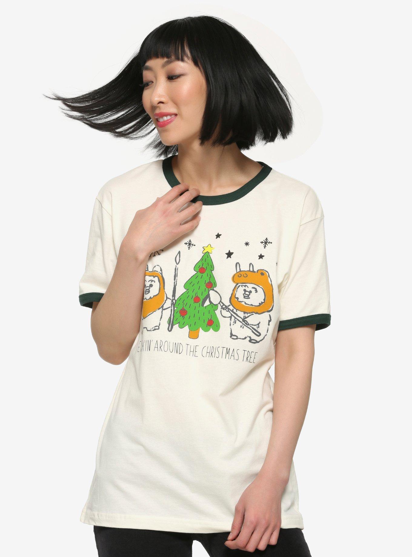 Star Wars Ewokin' Around the Christmas Tree Women's Ringer T-Shirt - BoxLunch Exclusive, MULTI, hi-res