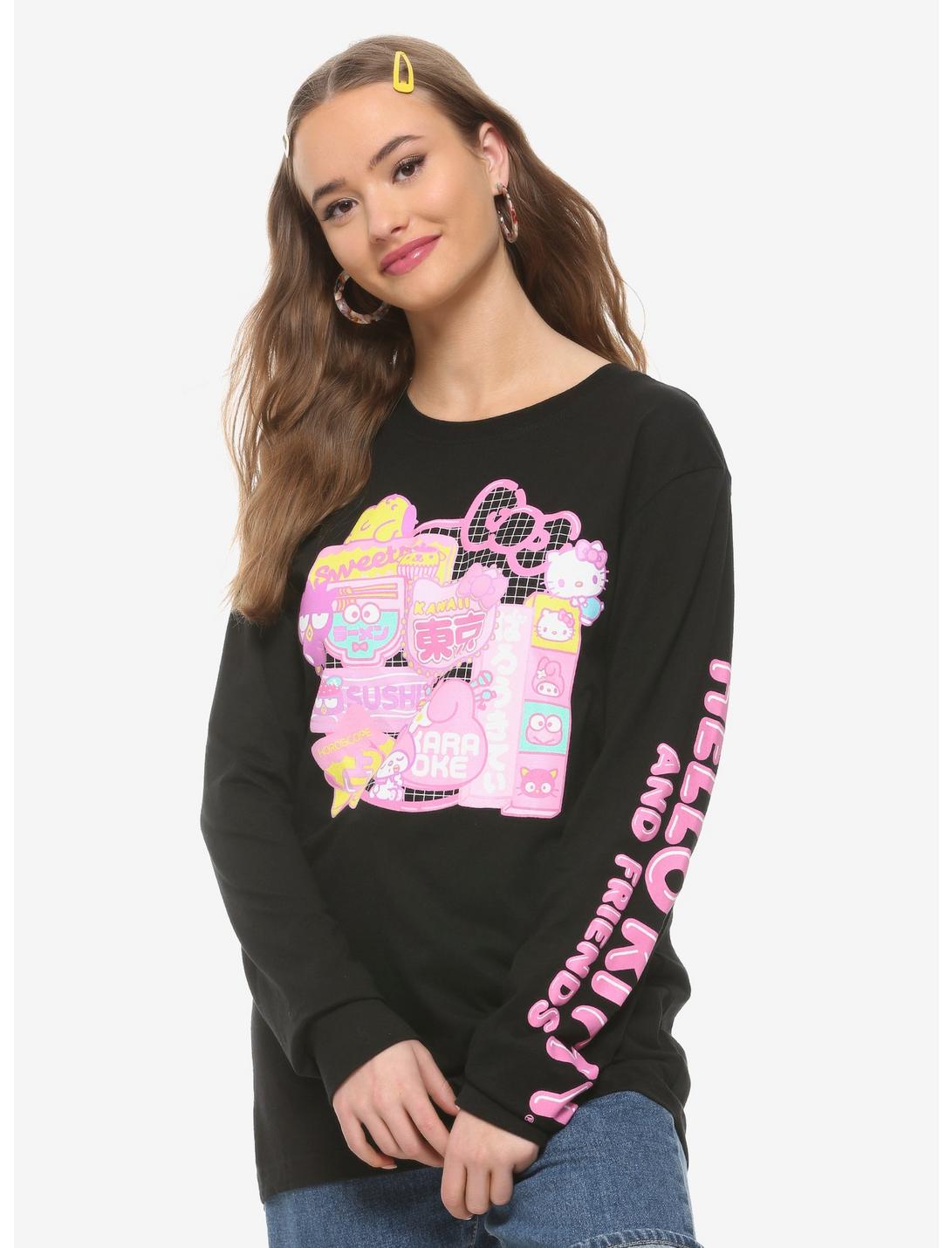 Sanrio Hello Kitty and Friends Sweet Treats Women's Long Sleeve T-Shirt - BoxLunch Exclusive, BLACK, hi-res