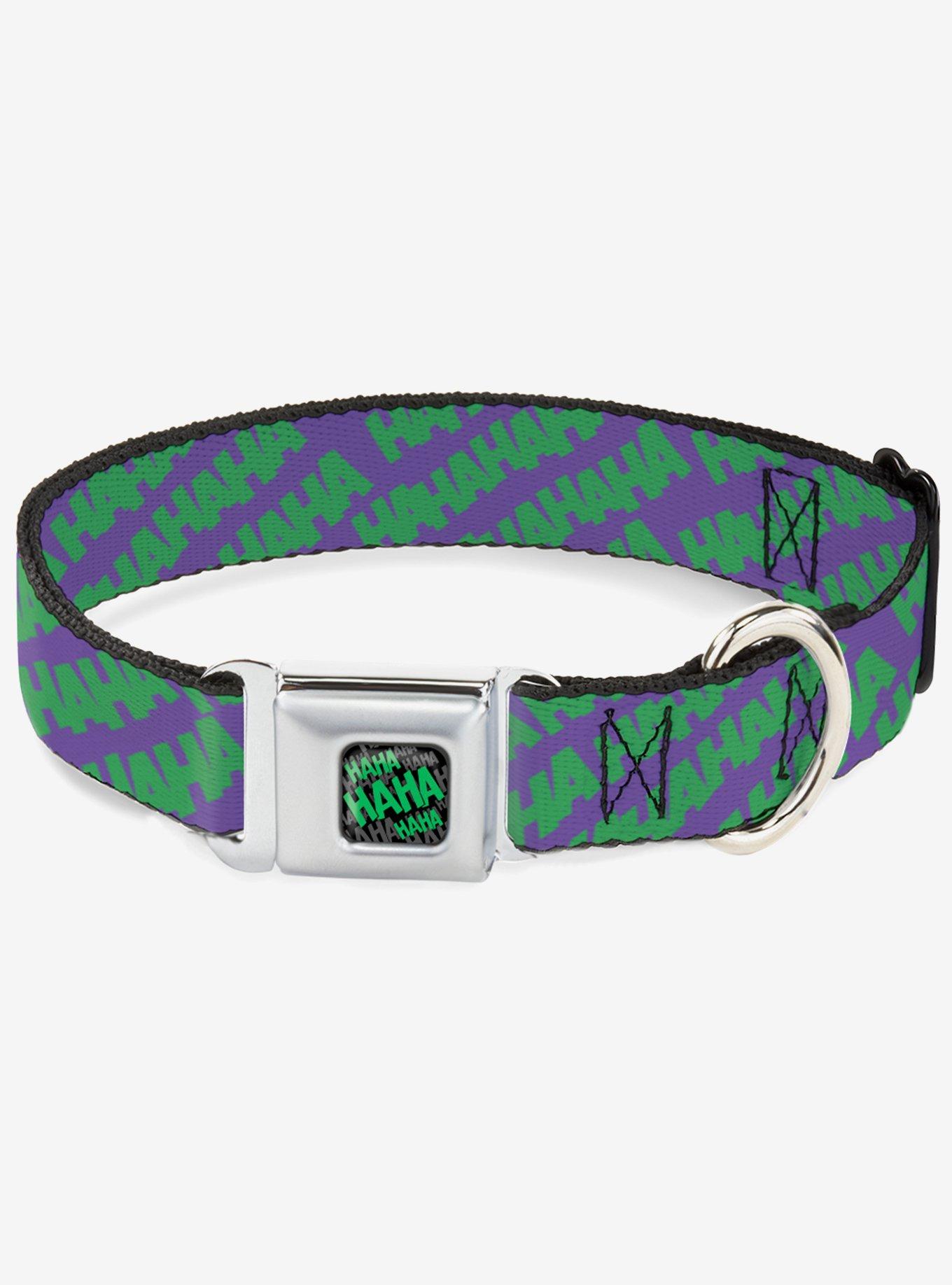 DC Comics Joker Ha Ha Ha Purple Green Seatbelt Buckle Dog Collar, PURPLE, hi-res