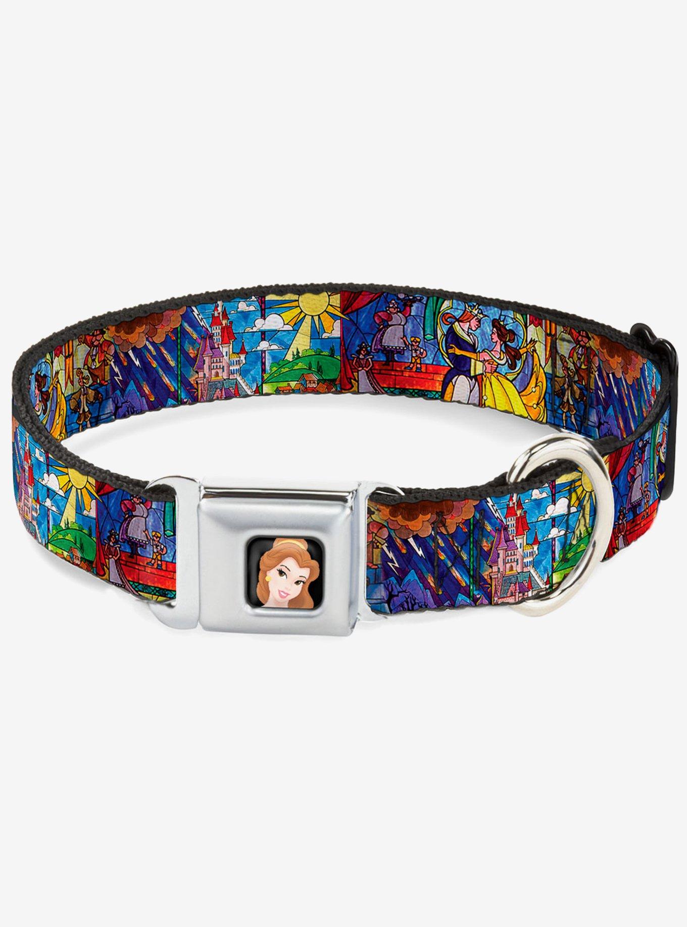 Disney Beauty the Beast Dog Collar Seatbelt Buckle Stained Glass Scenes, MULTI, hi-res