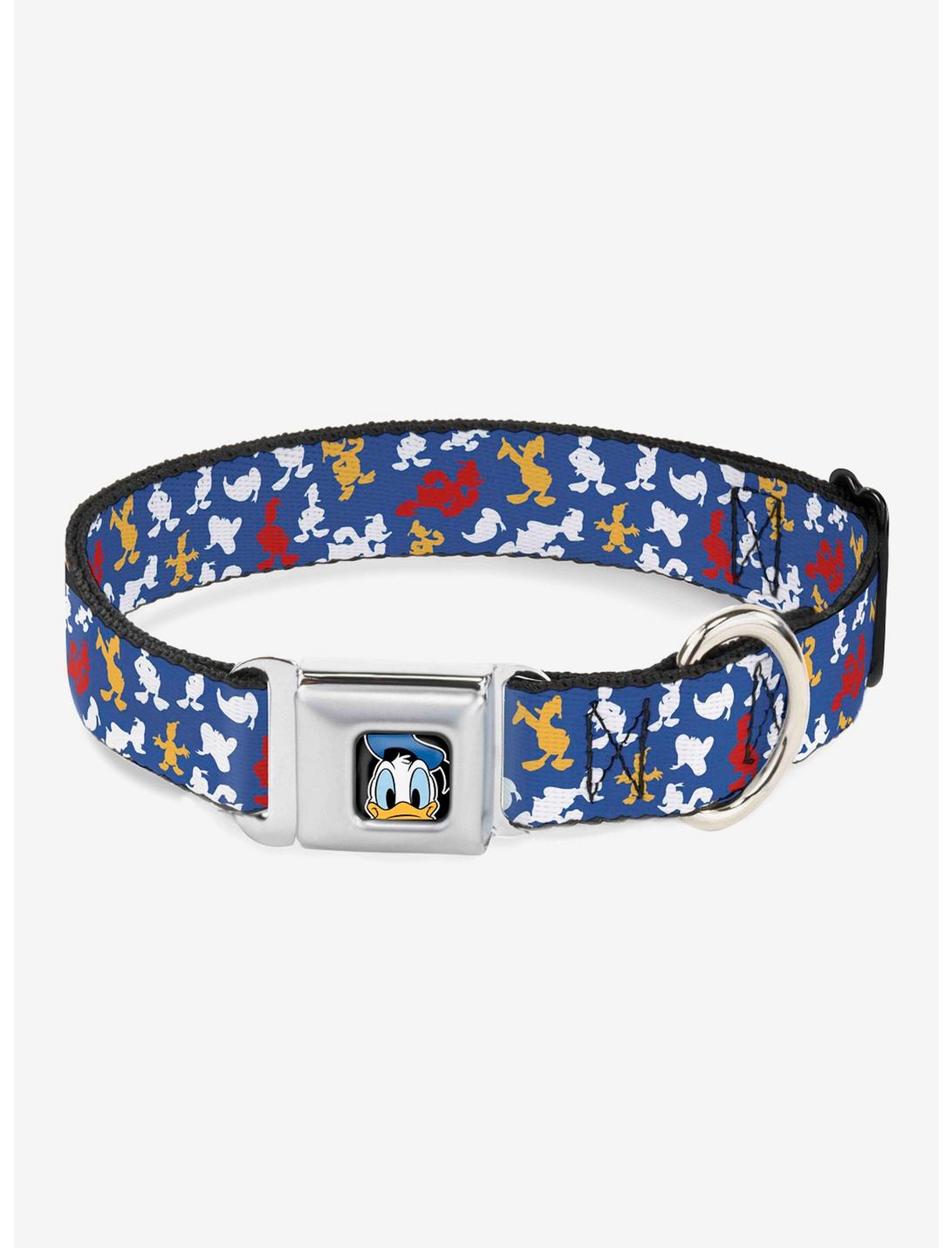 Disney Donald Duck Face Poses Scattered Blue White Red Yellow Seatbelt Buckle Dog Collar, BLUE, hi-res
