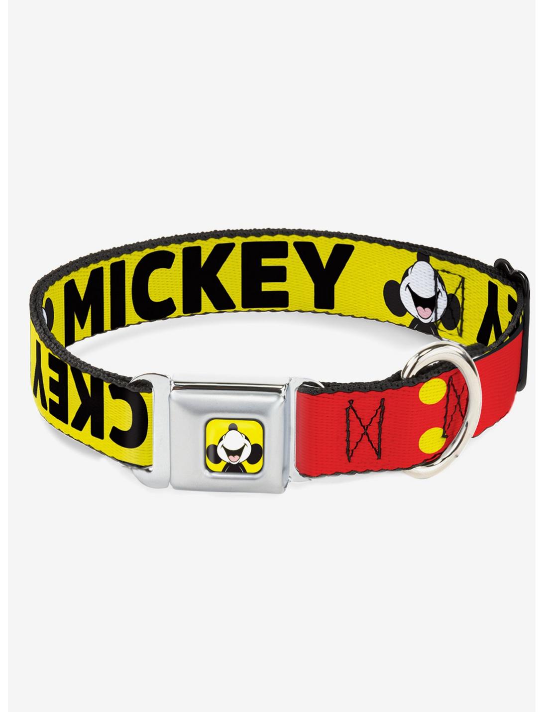 Disney Mickey Smiling Up Pose Flip Buttons Yellow Black Red Seatbelt Buckle Dog Collar, RED, hi-res