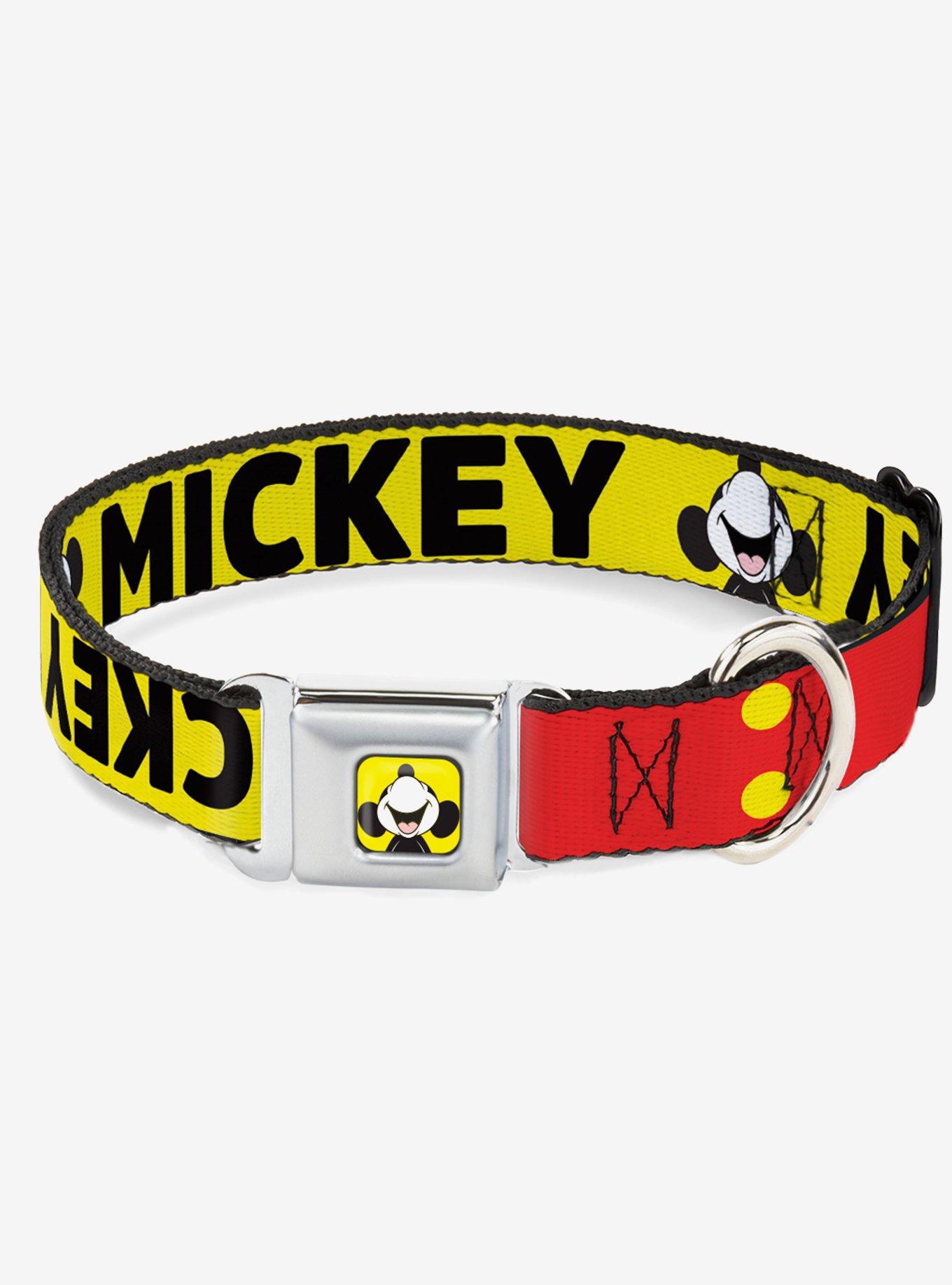 Disney Mickey Smiling Up Pose Flip Buttons Yellow Black Red Seatbelt Buckle Dog Collar, RED, hi-res